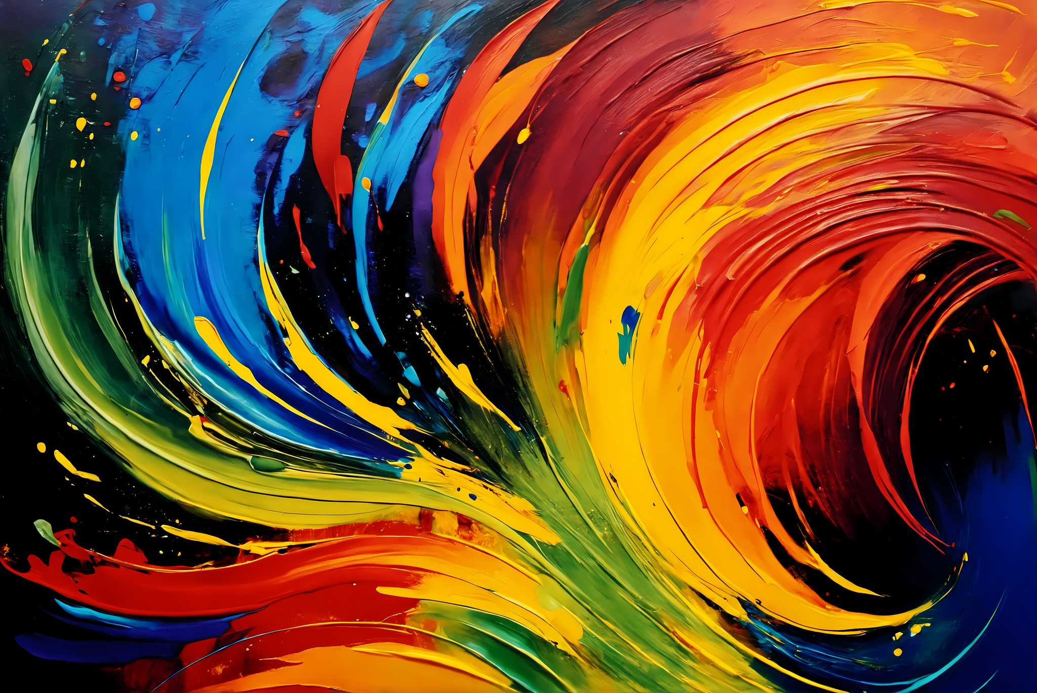 Chromatic rhapsody: Swirls art with energetic images, in a room with artistic style, fine art prints, and trendy home accents. The art can be printed on poster, framed poster, canvas, metal, acrylic or wood, exclusively at WallArtZen. Find this exact print at https://wallartzen.com/waz101
