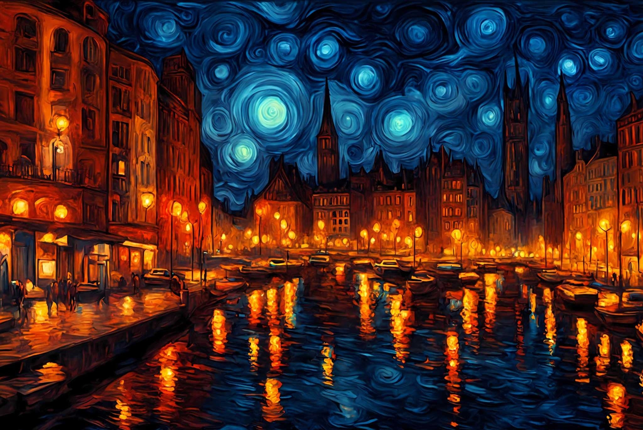 Starlit silhouettes unveiled: Illuminated city art with city skyline, in a room with modern style, bespoke art designs, and artisan decor. The art can be printed on poster, framed poster, canvas, metal, acrylic or wood, exclusively at WallArtZen. Find this exact print at https://wallartzen.com/waz104