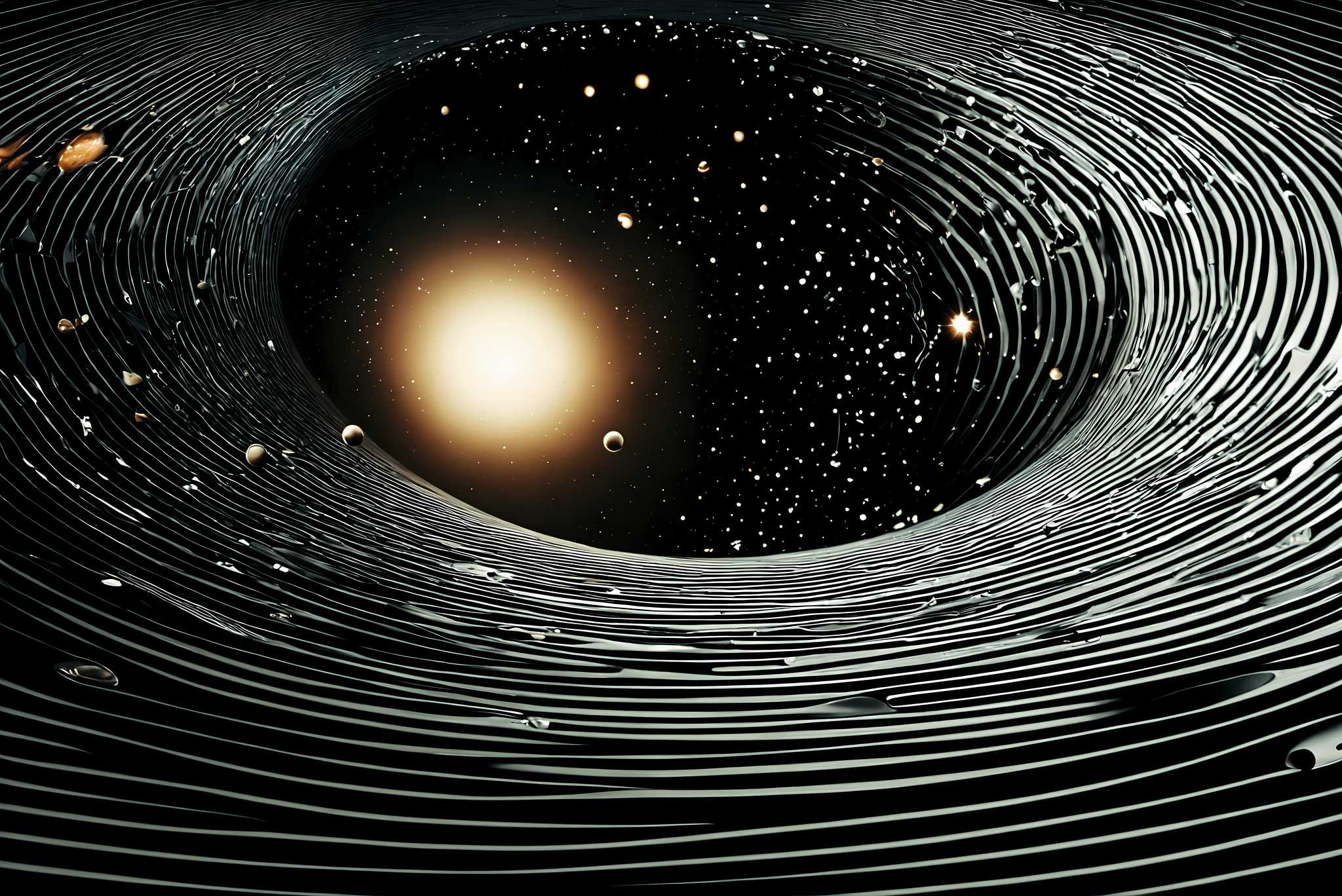 Stardust enigma: Stunning black hole art with awe-inspiring deep space images, in a room with contemporary flair, framed art, and interior decorations. The art can be printed on poster, framed poster, canvas, metal, acrylic or wood, exclusively at WallArtZen. Find this exact print at https://wallartzen.com/waz120