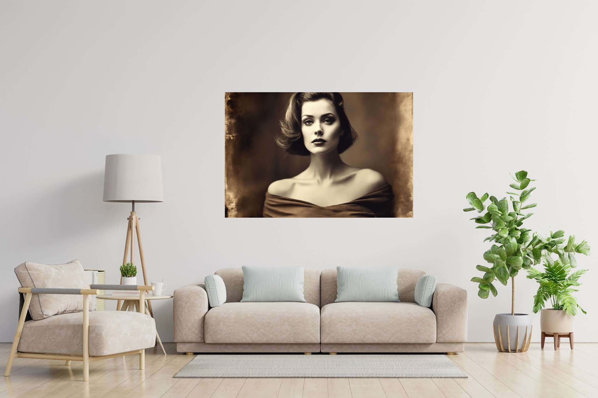 Silhouette of grace: Elegant woman art with graceful female portraits, in a room with urban design, fine art prints, and home furnishings. The art can be printed on poster, framed poster, canvas, metal, acrylic or wood, exclusively at WallArtZen. Find this exact print at https://wallartzen.com/waz121