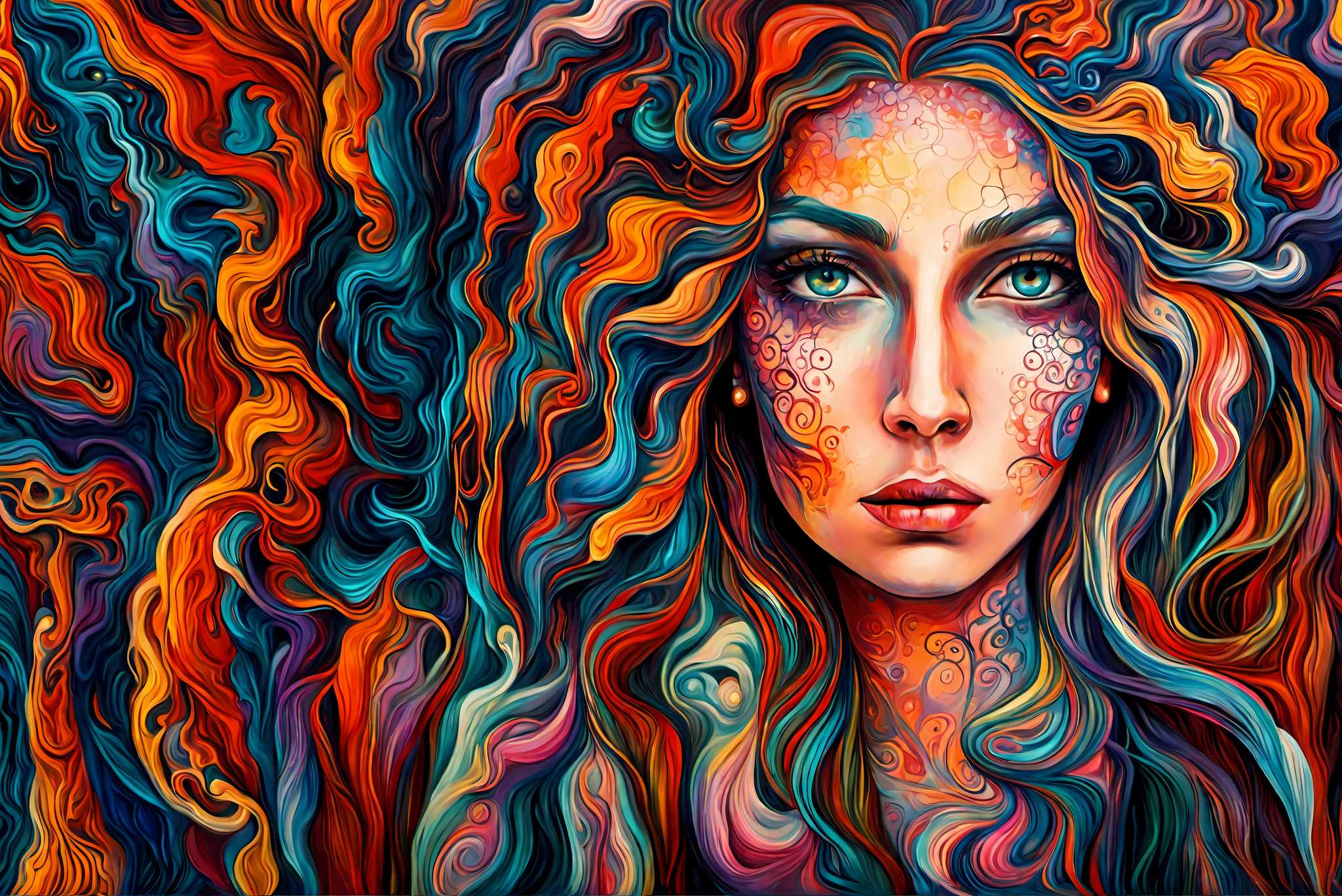 Curlscape serenade: Curly-haired woman art with artistic representation of curly-haired woman, in a room with elegant layout, framed art, and artisan decor. The art can be printed on poster, framed poster, canvas, metal, acrylic or wood, exclusively at WallArtZen. Find this exact print at https://wallartzen.com/waz135