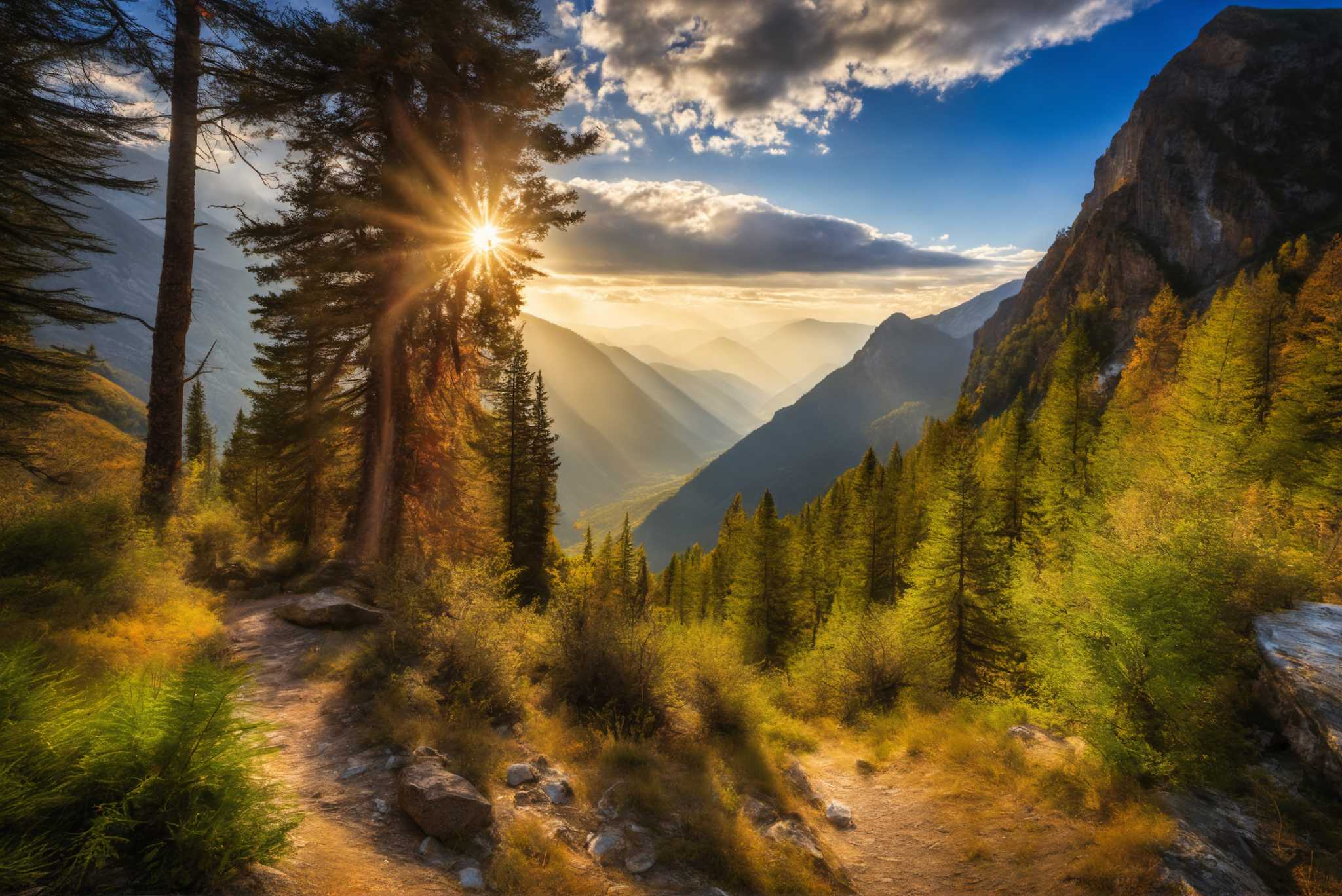 Golden hues of solitude: Mountain landscape art with landscape photography, in a room with great design, digital art pieces, and artisan decor. The art can be printed on poster, framed poster, canvas, metal, acrylic or wood, exclusively at WallArtZen. Find this exact print at https://wallartzen.com/waz13