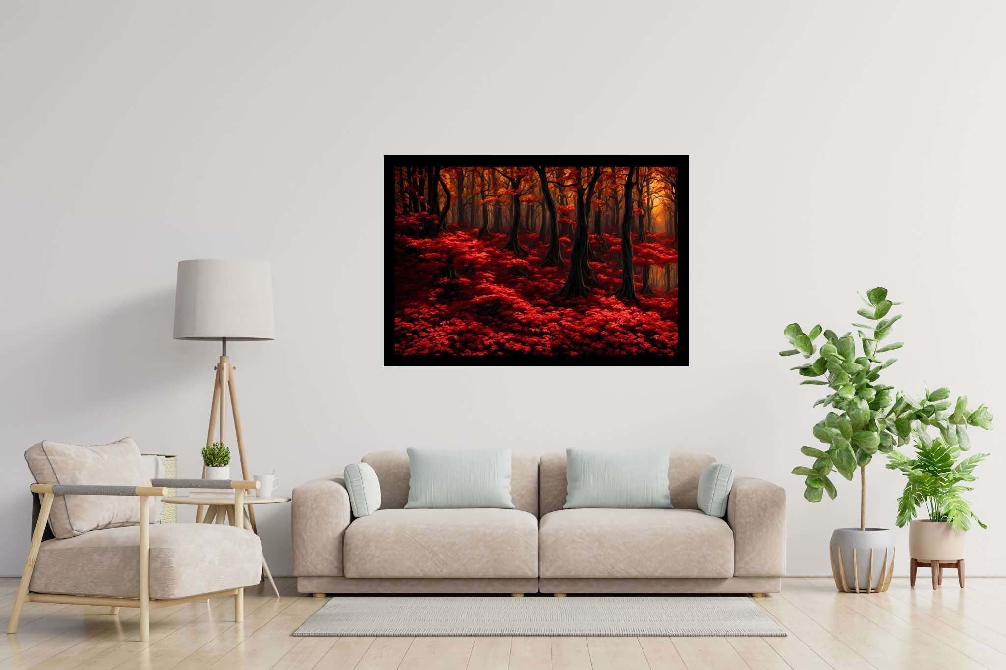 Autumn enchantment canopy: Vibrant forest art with vibrant forest art, in a room with great design, photographic wall art, and elegant home goods. The art can be printed on poster, framed poster, canvas, metal, acrylic or wood, exclusively at WallArtZen. Find this exact print at https://wallartzen.com/waz146