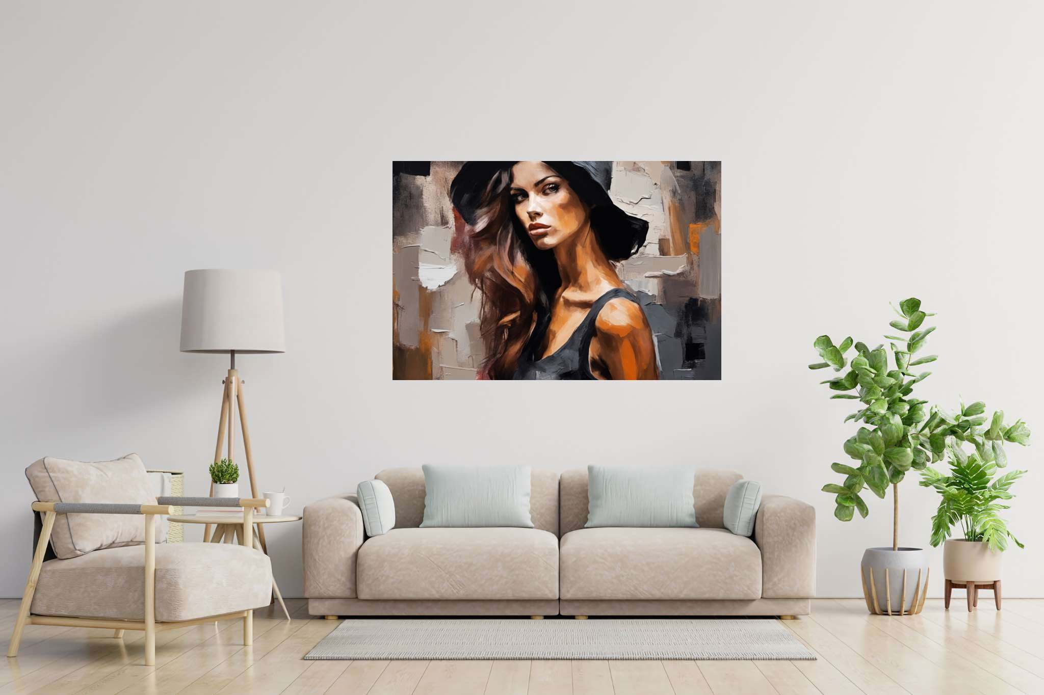 Silhouette of grace: Elegant woman art with elegant woman digital art, in a room with modern style, wall art, and decorative pieces. The art can be printed on poster, framed poster, canvas, metal, acrylic or wood, exclusively at WallArtZen. Find this exact print at https://wallartzen.com/waz150