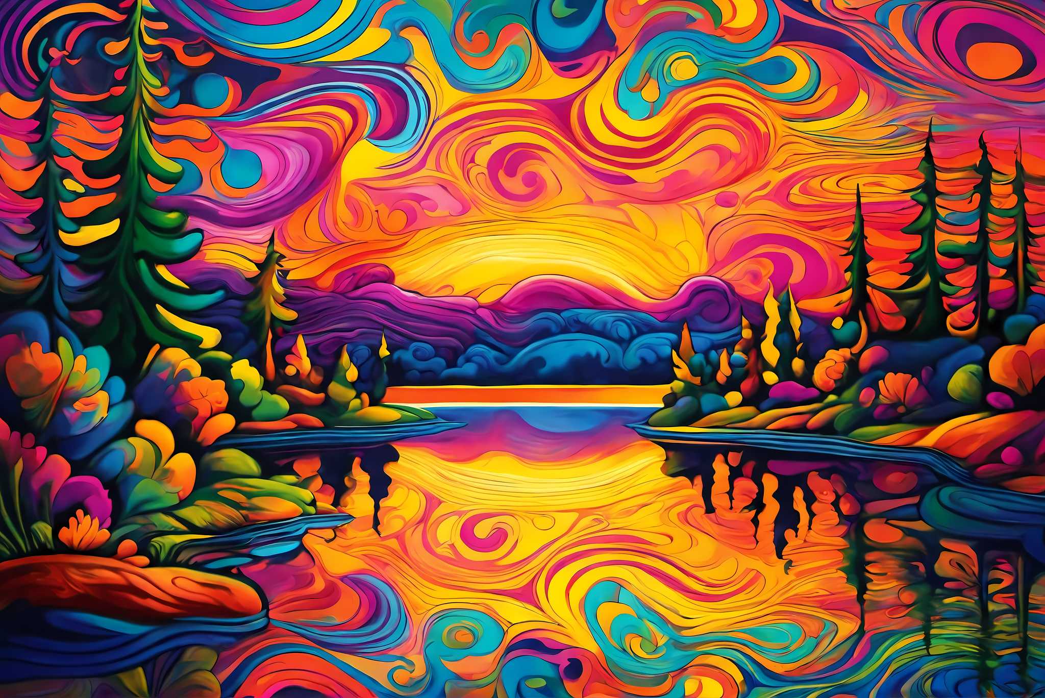 Evening's embrace unfolding: Sunset art with abstract sunset, in a room with elegant layout, framed art, and trendy home accents. The art can be printed on poster, framed poster, canvas, metal, acrylic or wood, exclusively at WallArtZen. Find this exact print at https://wallartzen.com/waz154