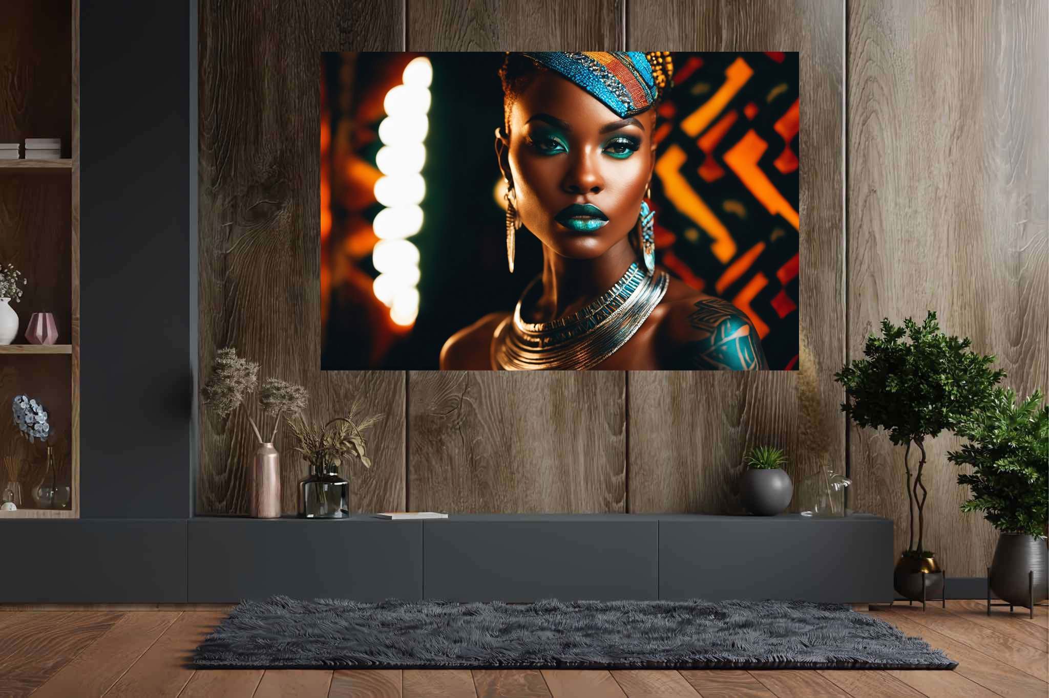 Colorful confidence unveiled: Vibrant makeup art with vibrant makeup ideas, in a room with elegant layout, canvas prints, and designer furniture. The art can be printed on poster, framed poster, canvas, metal, acrylic or wood, exclusively at WallArtZen. Find this exact print at https://wallartzen.com/waz172