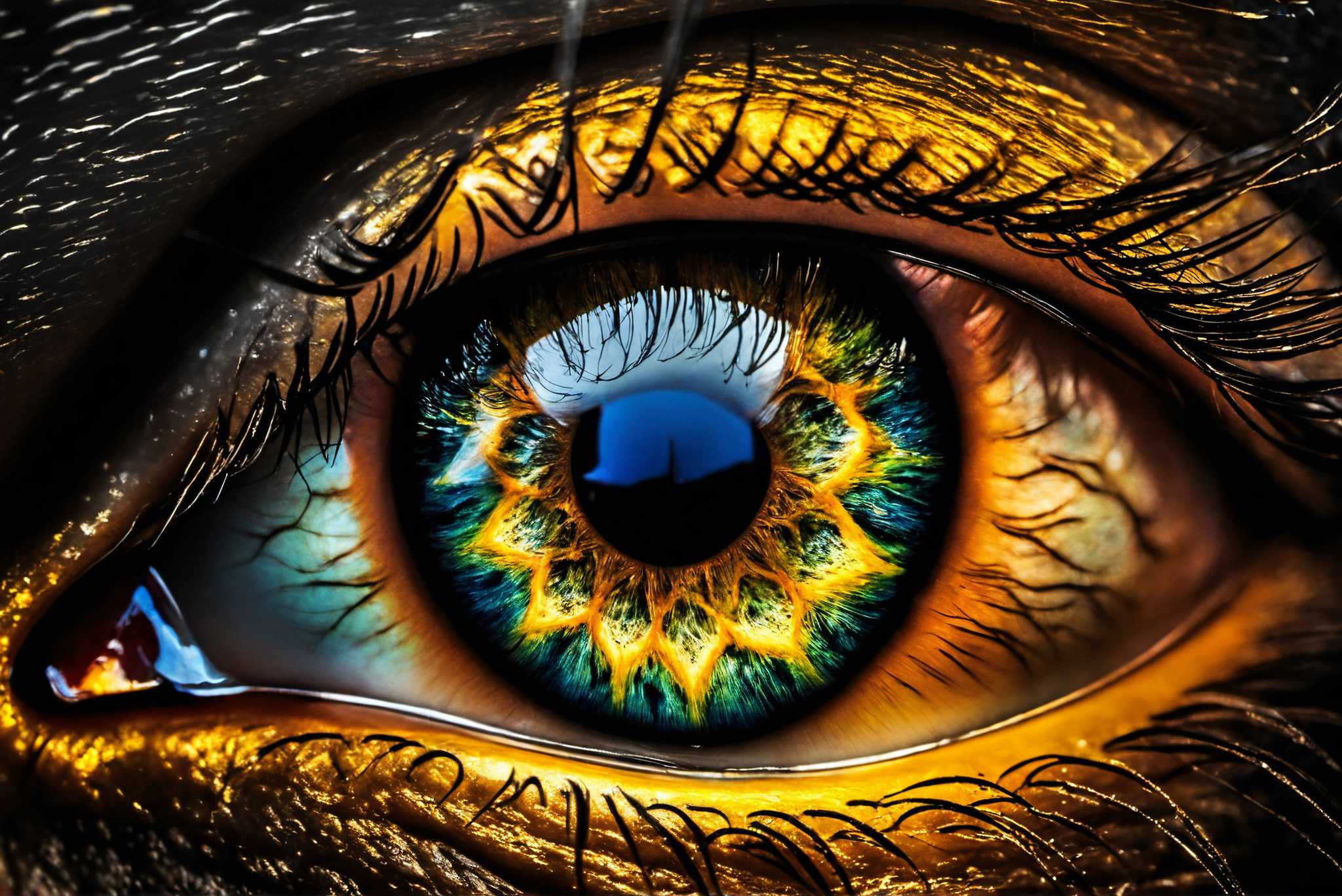 Iridescence gaze: Vibrant eye art with vivid eye portraits, in a room with minimalist approach, photographic wall art, and home furnishings. The art can be printed on poster, framed poster, canvas, metal, acrylic or wood, exclusively at WallArtZen. Find this exact print at https://wallartzen.com/waz181
