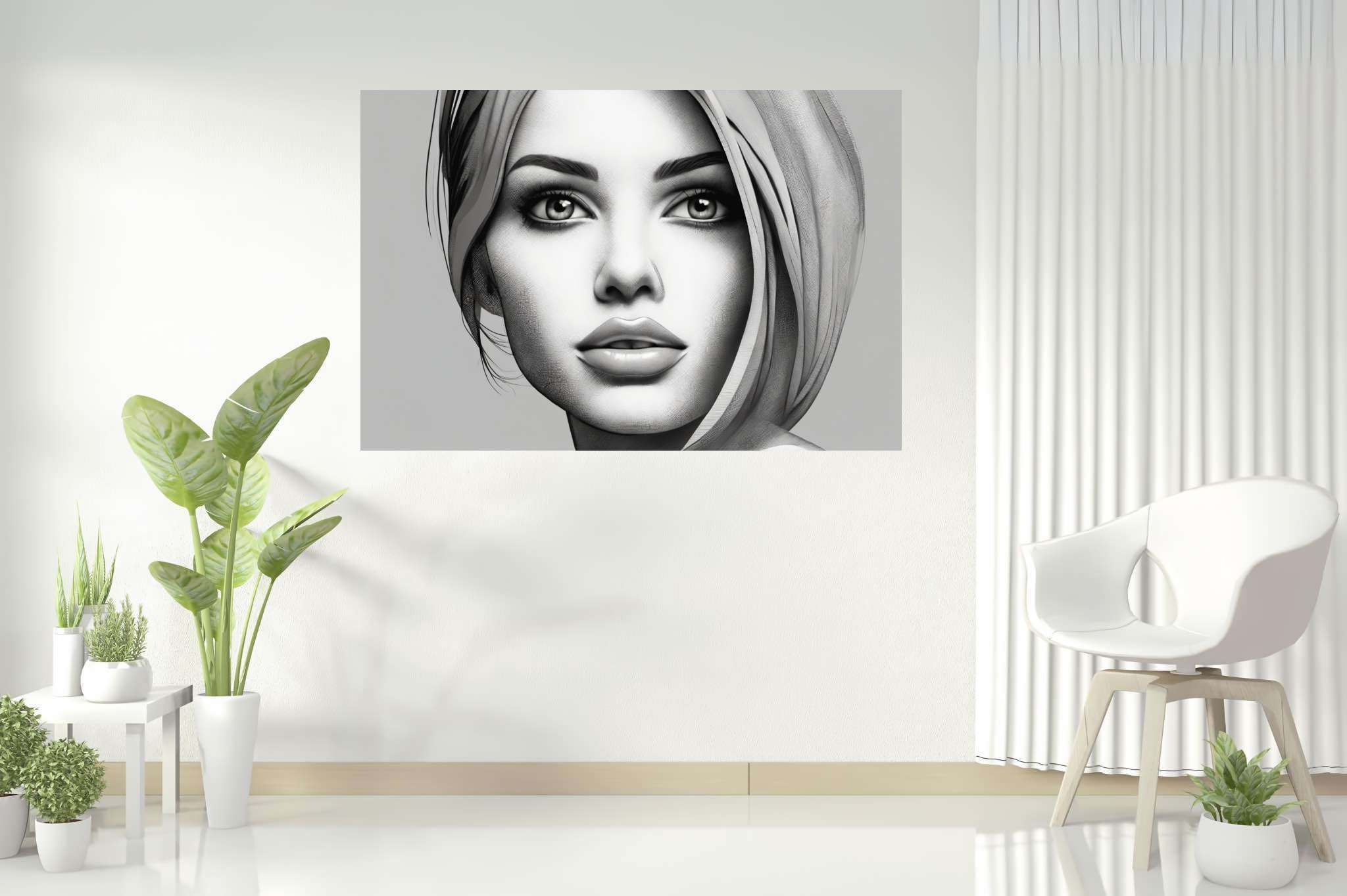 Golden gaze reverie: Blonde portrait art with blonde portrait, in a room with classic elegance, bespoke art designs, and artisan decor. The art can be printed on poster, framed poster, canvas, metal, acrylic or wood, exclusively at WallArtZen. Find this exact print at https://wallartzen.com/waz187