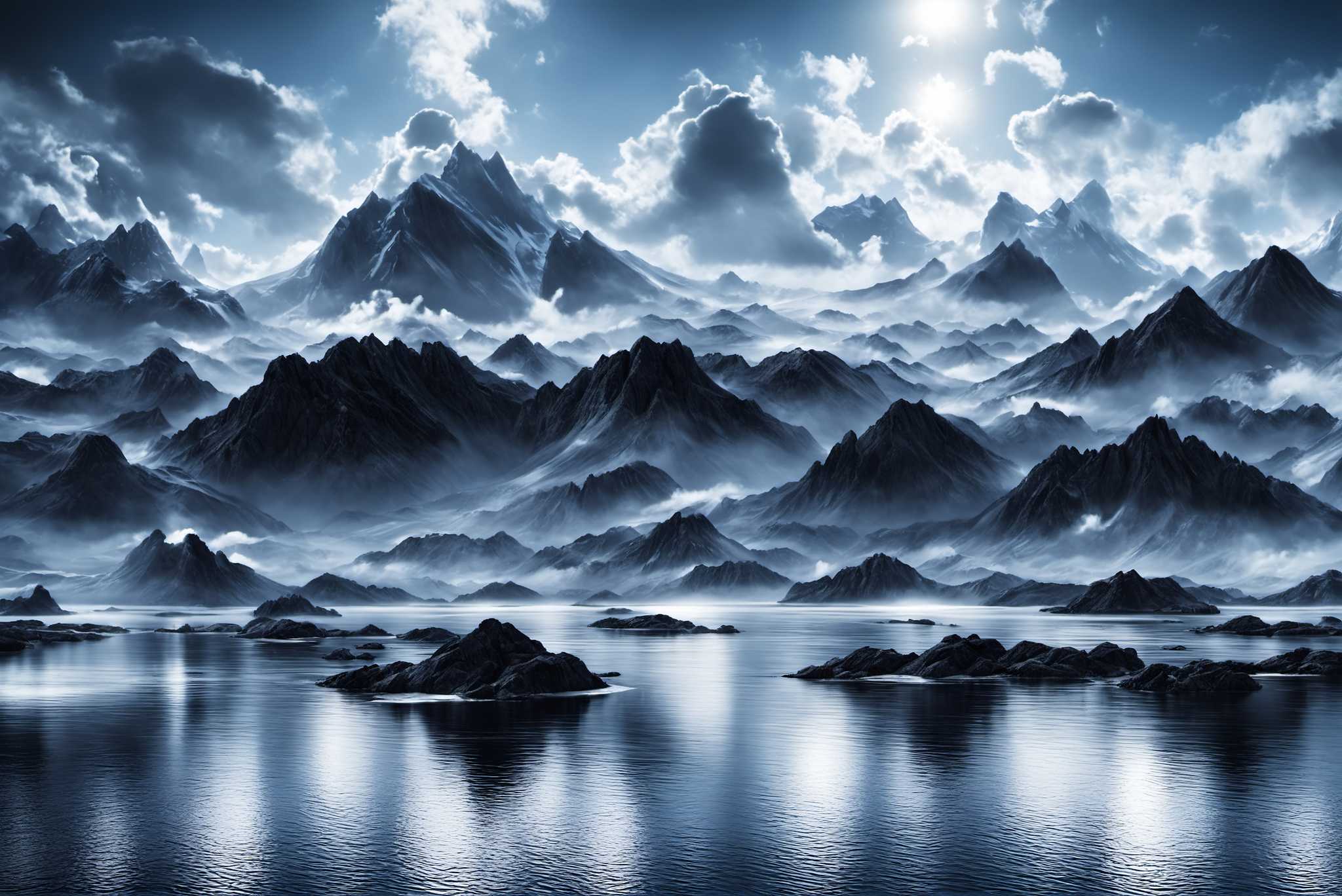 Silent majesty of frosted peaks: Frozen landscape art with arctic landscape art, in a room with urban design, framed art, and trendy home accents. The art can be printed on poster, framed poster, canvas, metal, acrylic or wood, exclusively at WallArtZen. Find this exact print at https://wallartzen.com/waz195