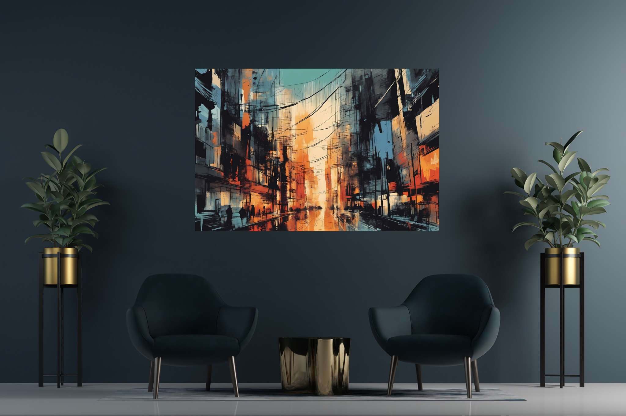 Chroma nocturne dreamscape: Surreal cityscape art with mind-bending city art, in a room with classic elegance, fine art prints, and luxe decor. The art can be printed on poster, framed poster, canvas, metal, acrylic or wood, exclusively at WallArtZen. Find this exact print at https://wallartzen.com/waz206