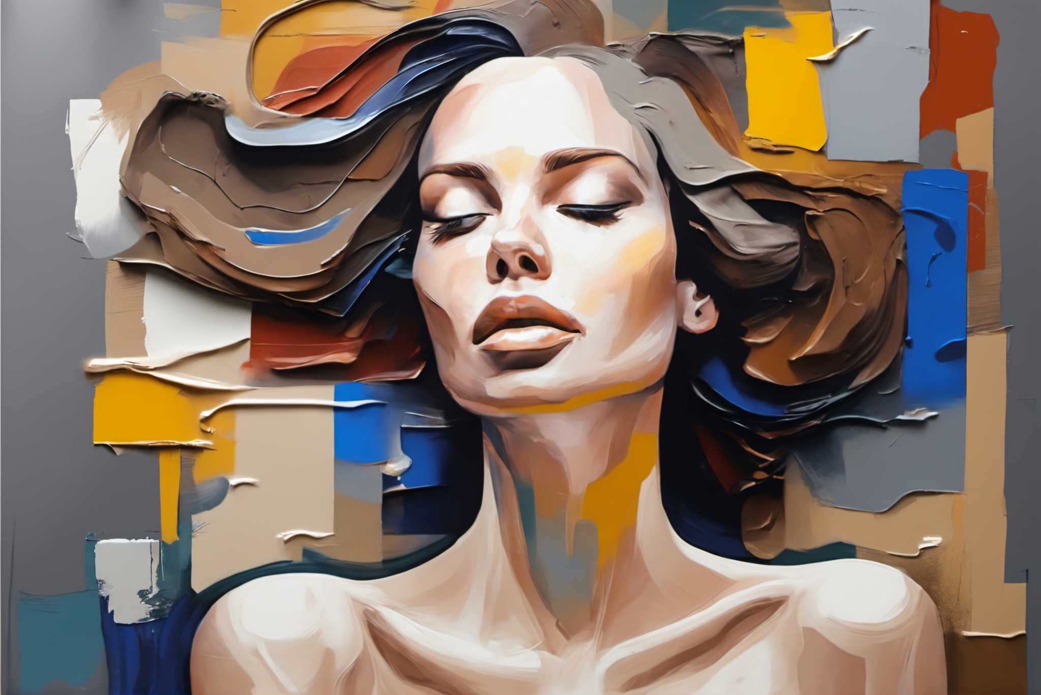 Dreamscape reverie: Surreal woman art with dreamlike female paintings, in a room with modern style, mural artworks, and home furnishings. The art can be printed on poster, framed poster, canvas, metal, acrylic or wood, exclusively at WallArtZen. Find this exact print at https://wallartzen.com/waz209