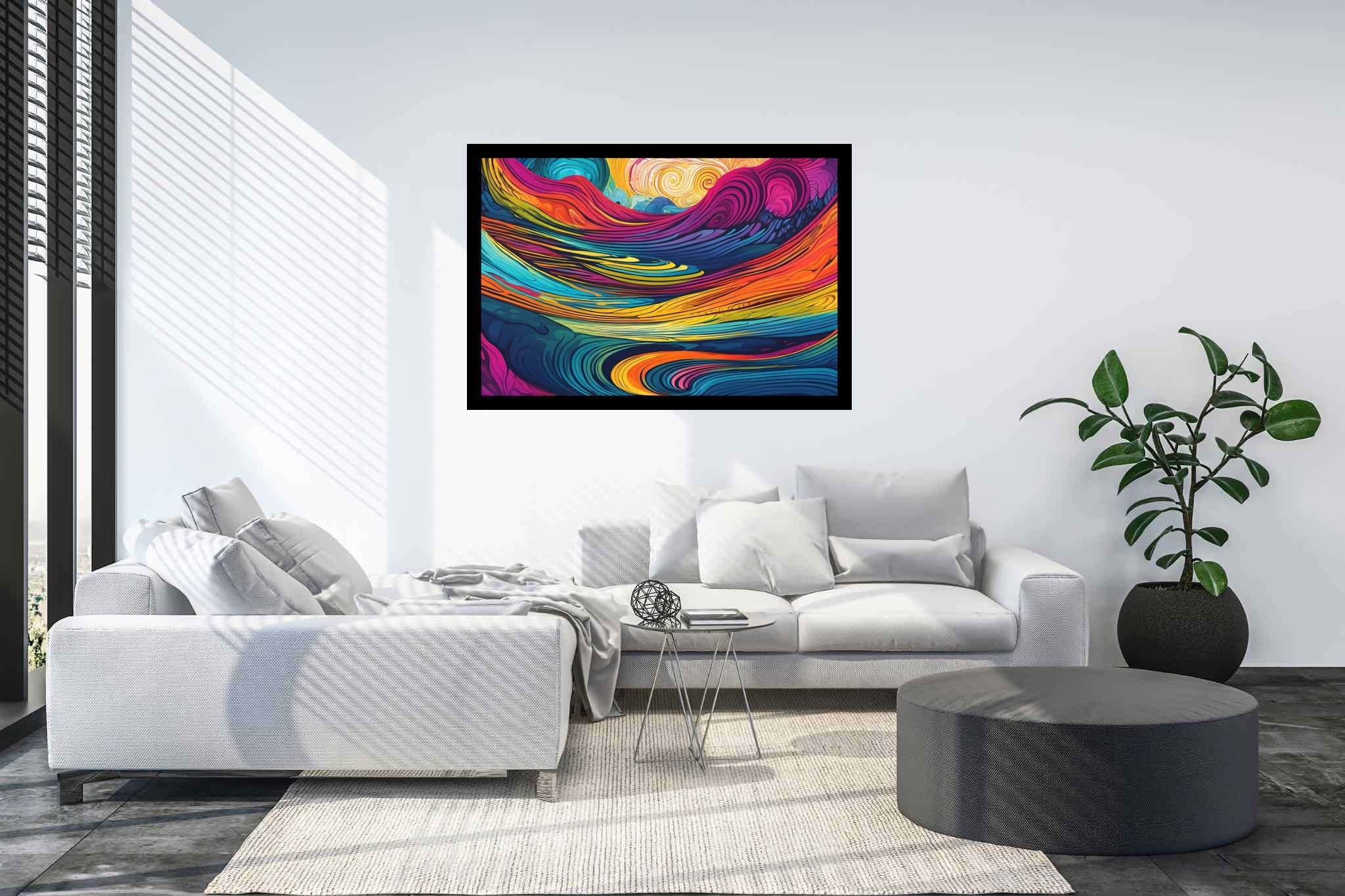 Crimson crown summit: Vibrant sunset art with vibrant sunset wall decor, in a room with minimalist approach, canvas prints, and artisan decor. The art can be printed on poster, framed poster, canvas, metal, acrylic or wood, exclusively at WallArtZen. Find this exact print at https://wallartzen.com/waz211