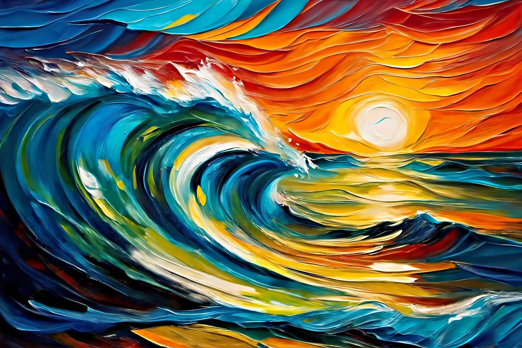Chromatic horizons endgame: Sunset art with dreamy art, in a room with urban design, framed art, and trendy home accents. The art can be printed on poster, framed poster, canvas, metal, acrylic or wood, exclusively at WallArtZen. Find this exact print at https://wallartzen.com/waz217