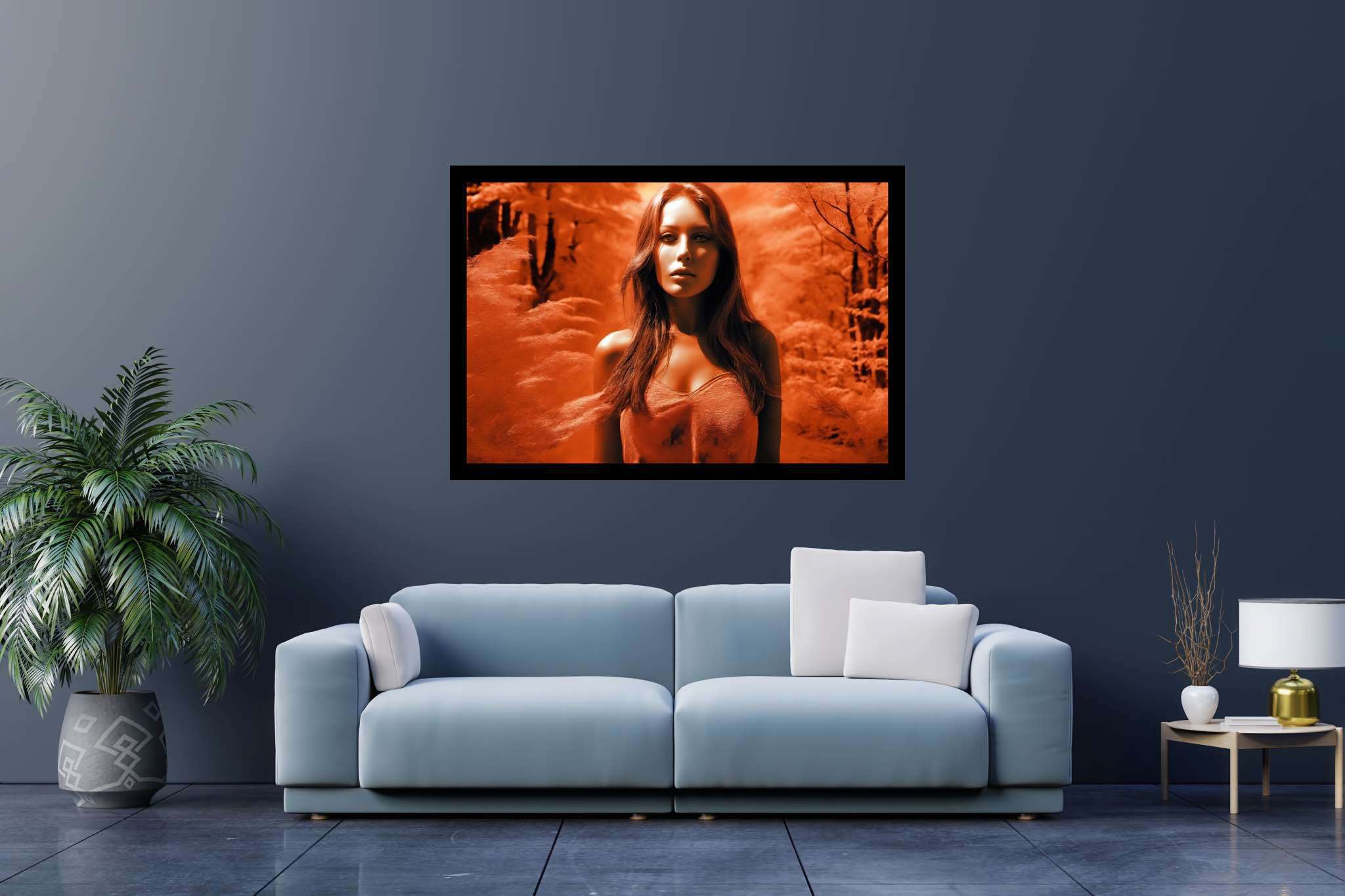 Crimson enigma veil: Mystery art with secret artwork, in a room with modern style, photographic wall art, and home styling items. The art can be printed on poster, framed poster, canvas, metal, acrylic or wood, exclusively at WallArtZen. Find this exact print at https://wallartzen.com/waz227