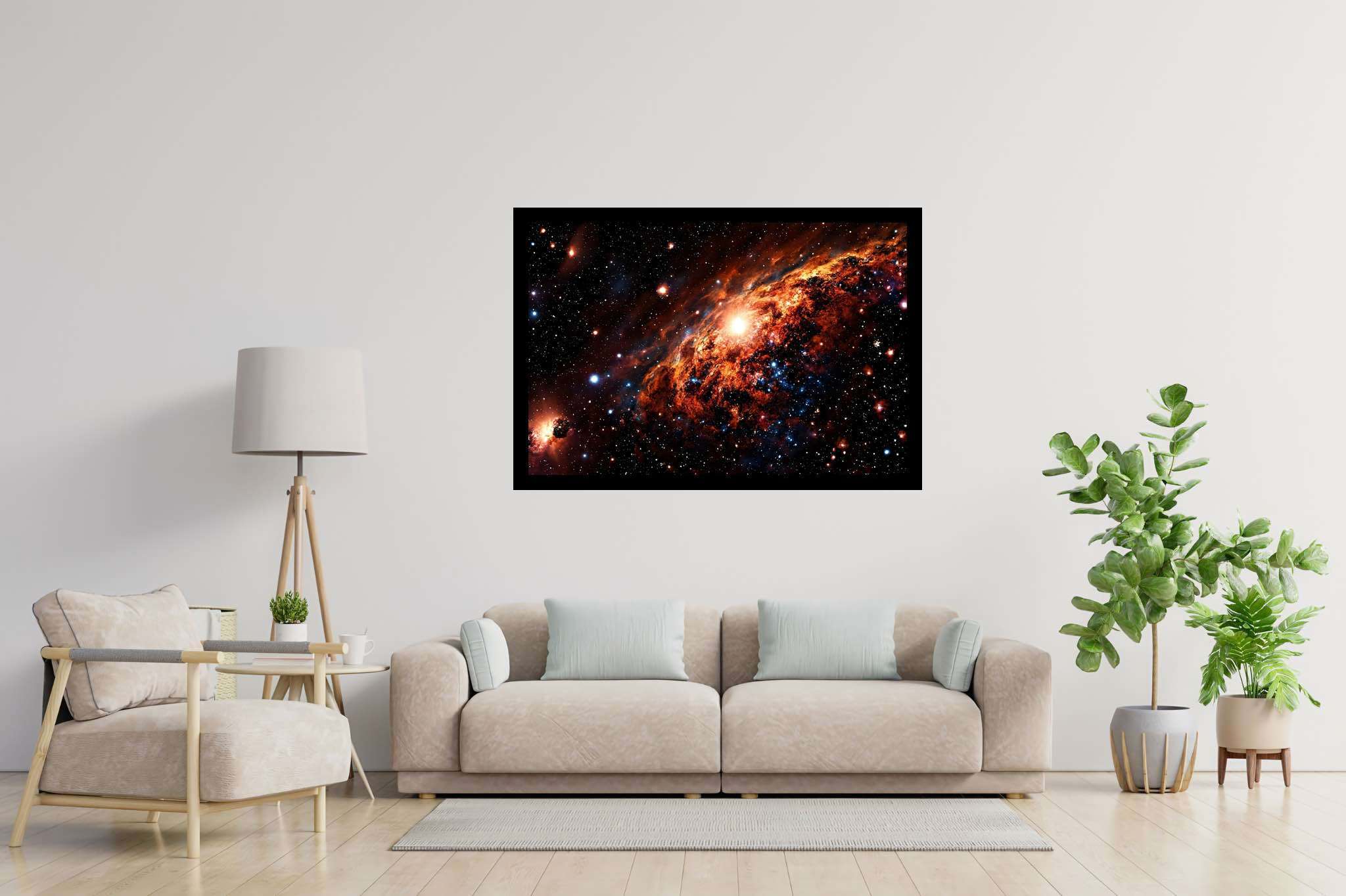Stardust sonata: Celestial art with celestial art, in a room with classic elegance, digital art pieces, and luxe decor. The art can be printed on poster, framed poster, canvas, metal, acrylic or wood, exclusively at WallArtZen. Find this exact print at https://wallartzen.com/waz240