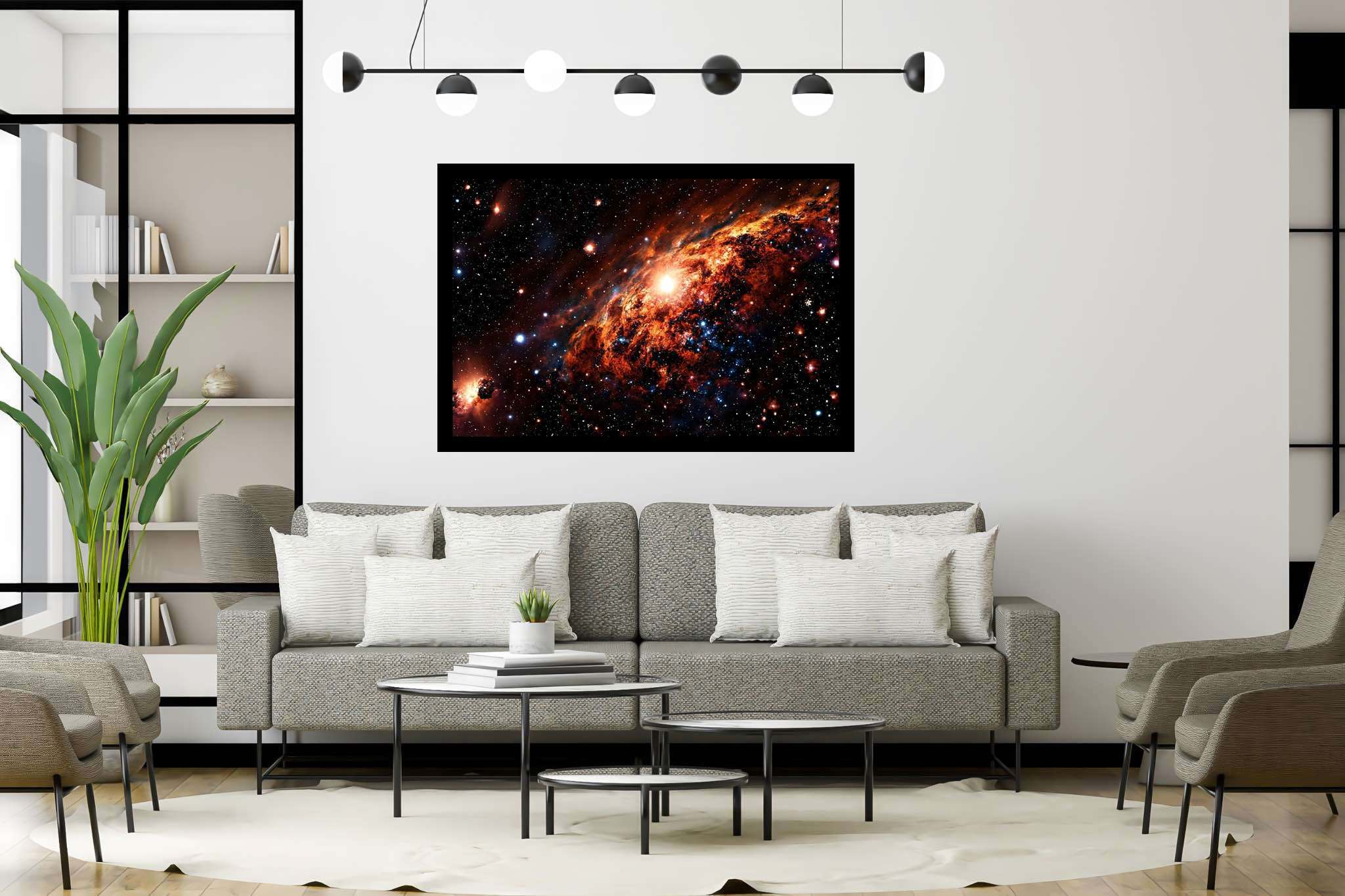 Stardust sonata: Celestial art with celestial art, in a room with classic elegance, photographic wall art, and luxe decor. The art can be printed on poster, framed poster, canvas, metal, acrylic or wood, exclusively at WallArtZen. Find this exact print at https://wallartzen.com/waz240