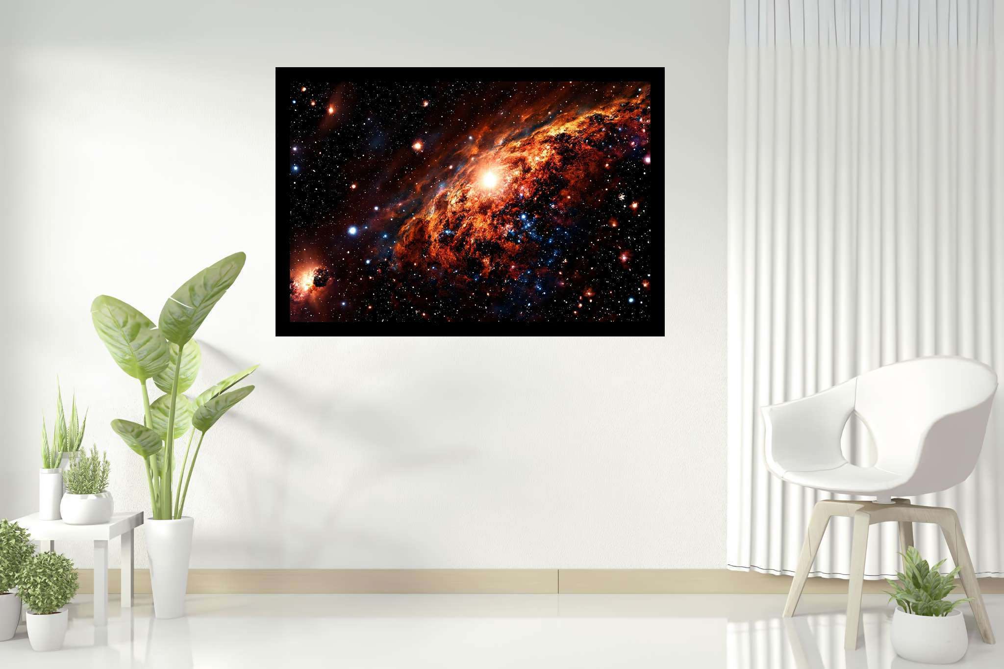 Stardust sonata: Celestial art with celestial beauty, in a room with modern style, photographic wall art, and elegant home goods. The art can be printed on poster, framed poster, canvas, metal, acrylic or wood, exclusively at WallArtZen. Find this exact print at https://wallartzen.com/waz240