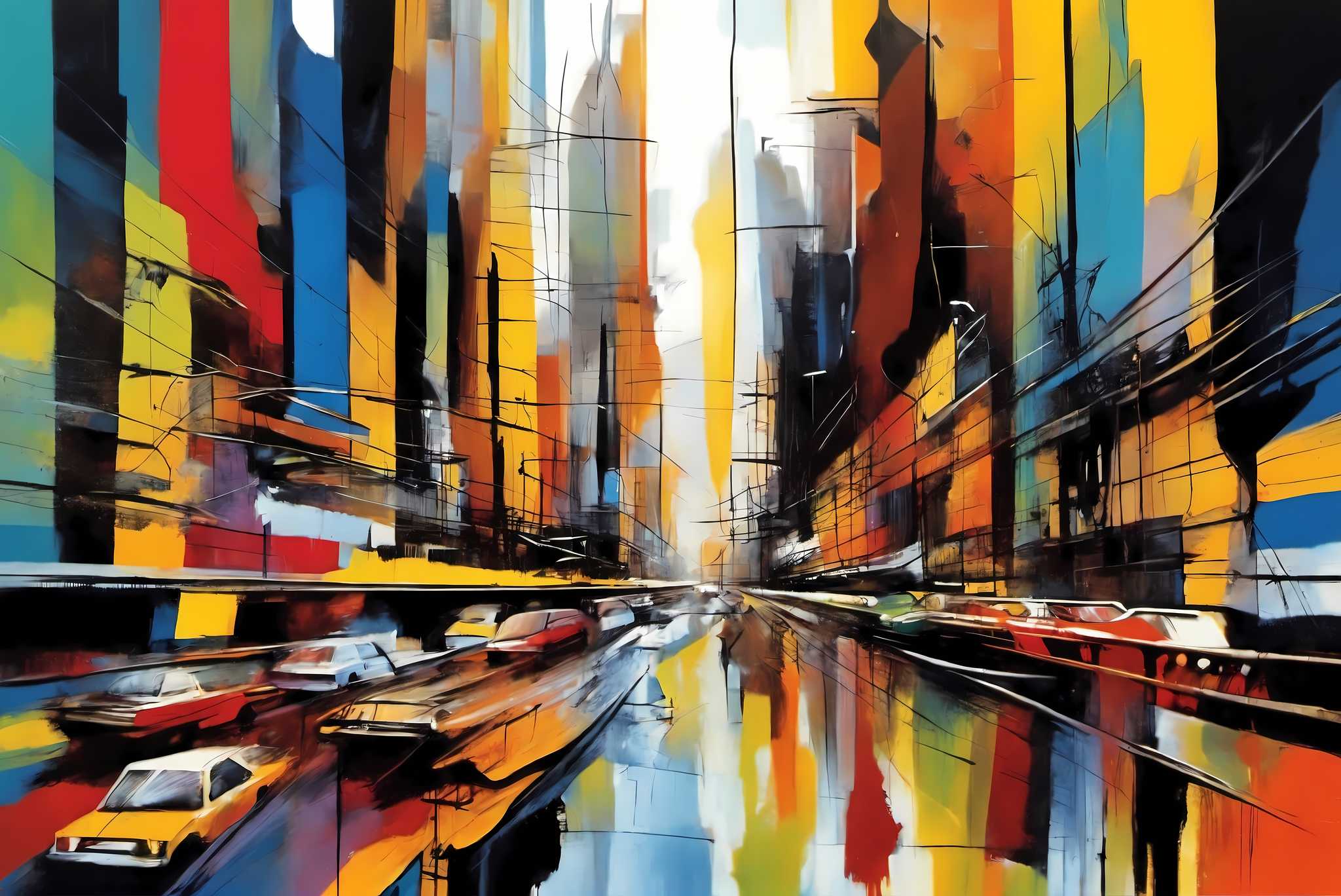 Urban dreamscape mirage: Surreal cityscape art with surreal cityscape art, in a room with minimalist approach, photographic wall art, and elegant home goods. The art can be printed on poster, framed poster, canvas, metal, acrylic or wood, exclusively at WallArtZen. Find this exact print at https://wallartzen.com/waz246