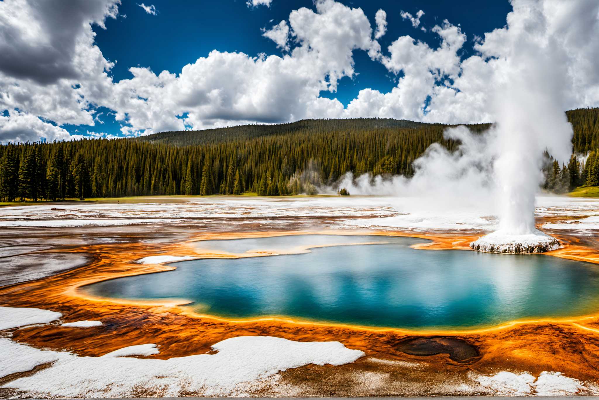 Aqua serenata: Geyser art with geothermal, in a room with elegant layout, mural artworks, and designer furniture. The art can be printed on poster, framed poster, canvas, metal, acrylic or wood, exclusively at WallArtZen. Find this exact print at https://wallartzen.com/waz248