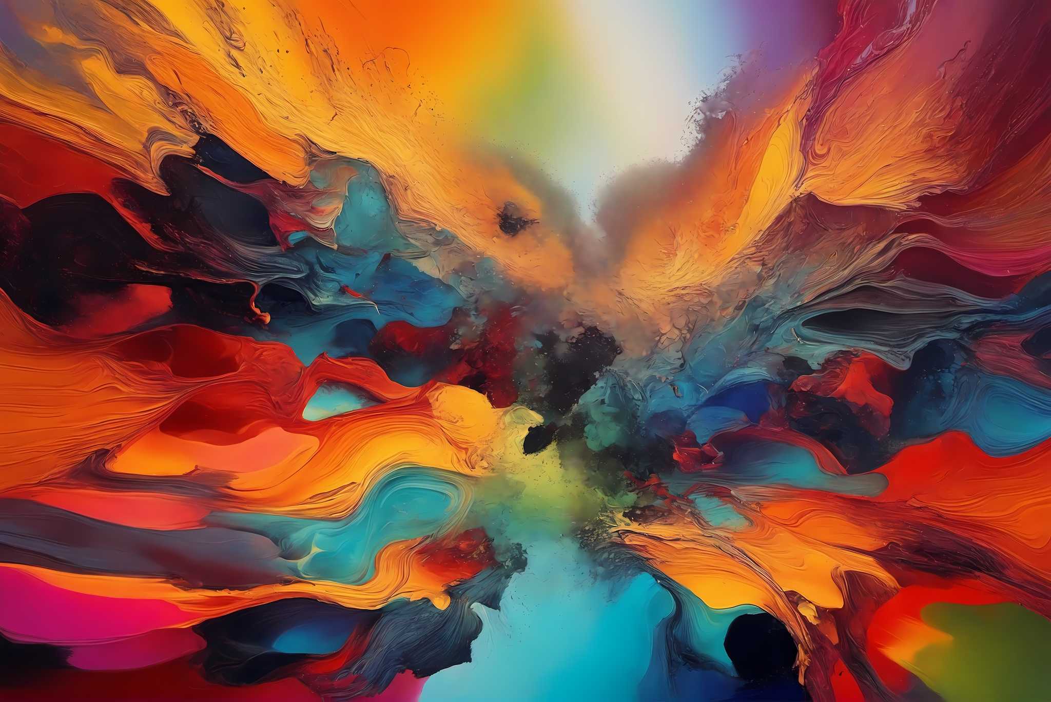 Chromatic rhapsody: Vibrant art with vibrant abstract art, in a room with innovative layout, framed art, and home styling items. The art can be printed on poster, framed poster, canvas, metal, acrylic or wood, exclusively at WallArtZen. Find this exact print at https://wallartzen.com/waz253