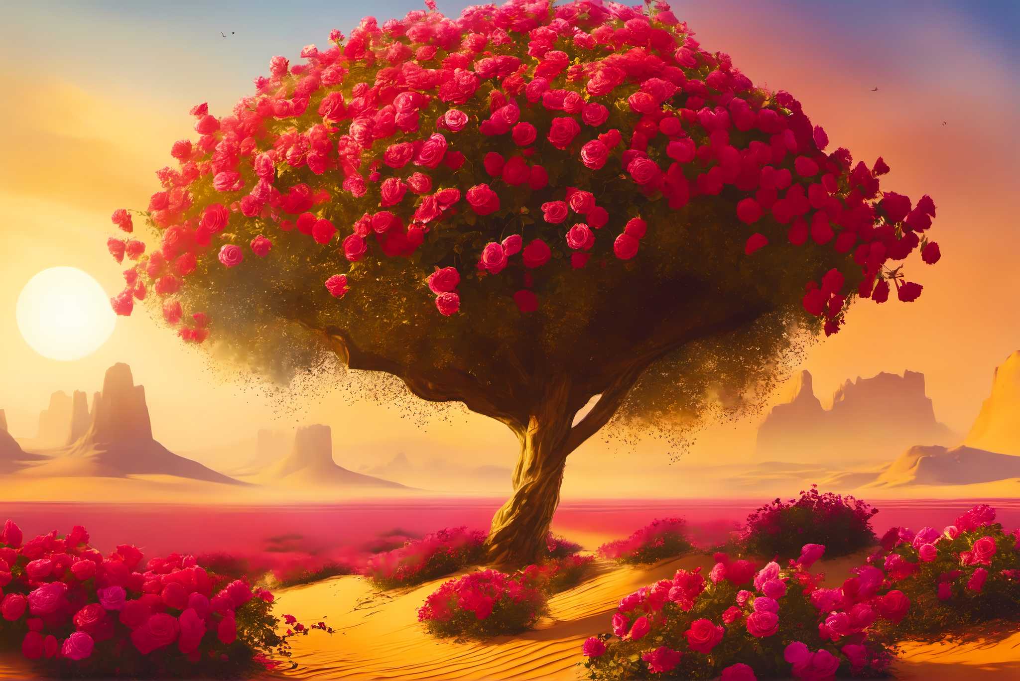 Bloom of the solitude sands: Surreal desert art with abstract sandstorms, in a room with urban design, fine art prints, and elegant home goods. The art can be printed on poster, framed poster, canvas, metal, acrylic or wood, exclusively at WallArtZen. Find this exact print at https://wallartzen.com/waz265