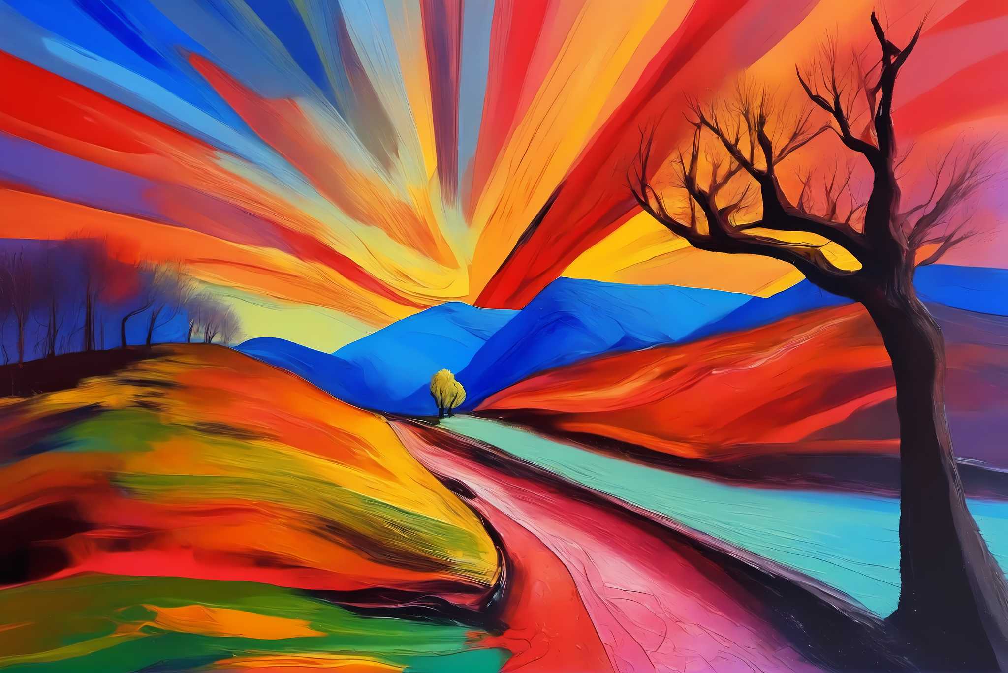 Twilight's embrace: Serene landscape art with serene landscape art, in a room with elegant layout, framed art, and trendy home accents. The art can be printed on poster, framed poster, canvas, metal, acrylic or wood, exclusively at WallArtZen. Find this exact print at https://wallartzen.com/waz269