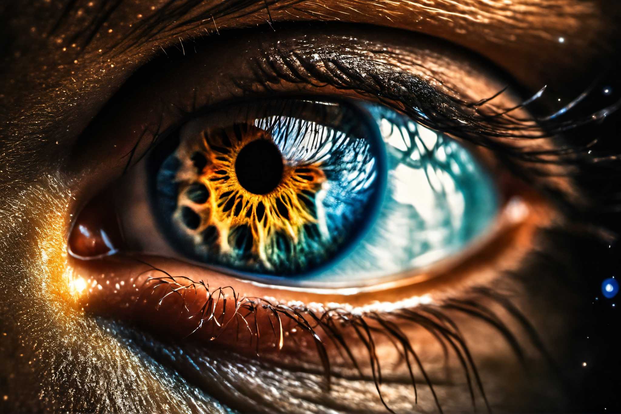 Sight's electric symphony: Dramatic eye art with striking visuals, in a room with innovative layout, gallery-quality artwork, and home styling items. The art can be printed on poster, framed poster, canvas, metal, acrylic or wood, exclusively at WallArtZen. Find this exact print at https://wallartzen.com/waz270