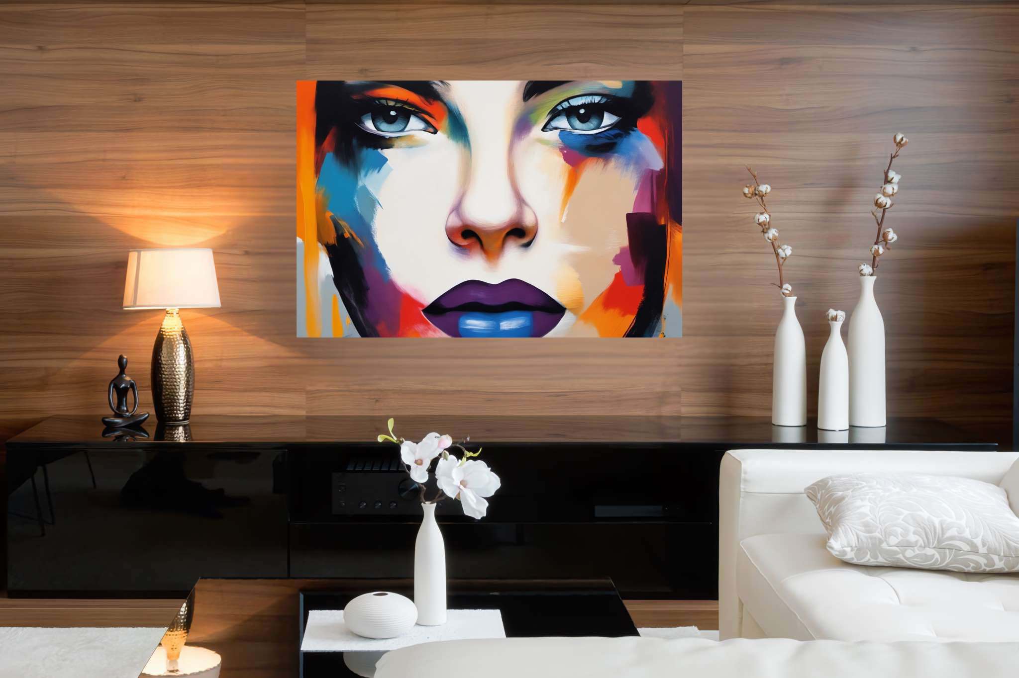 Luminous gaze of psyche: Surreal art with surreal art, in a room with elegant layout, bespoke art designs, and artisan decor. The art can be printed on poster, framed poster, canvas, metal, acrylic or wood, exclusively at WallArtZen. Find this exact print at https://wallartzen.com/waz272
