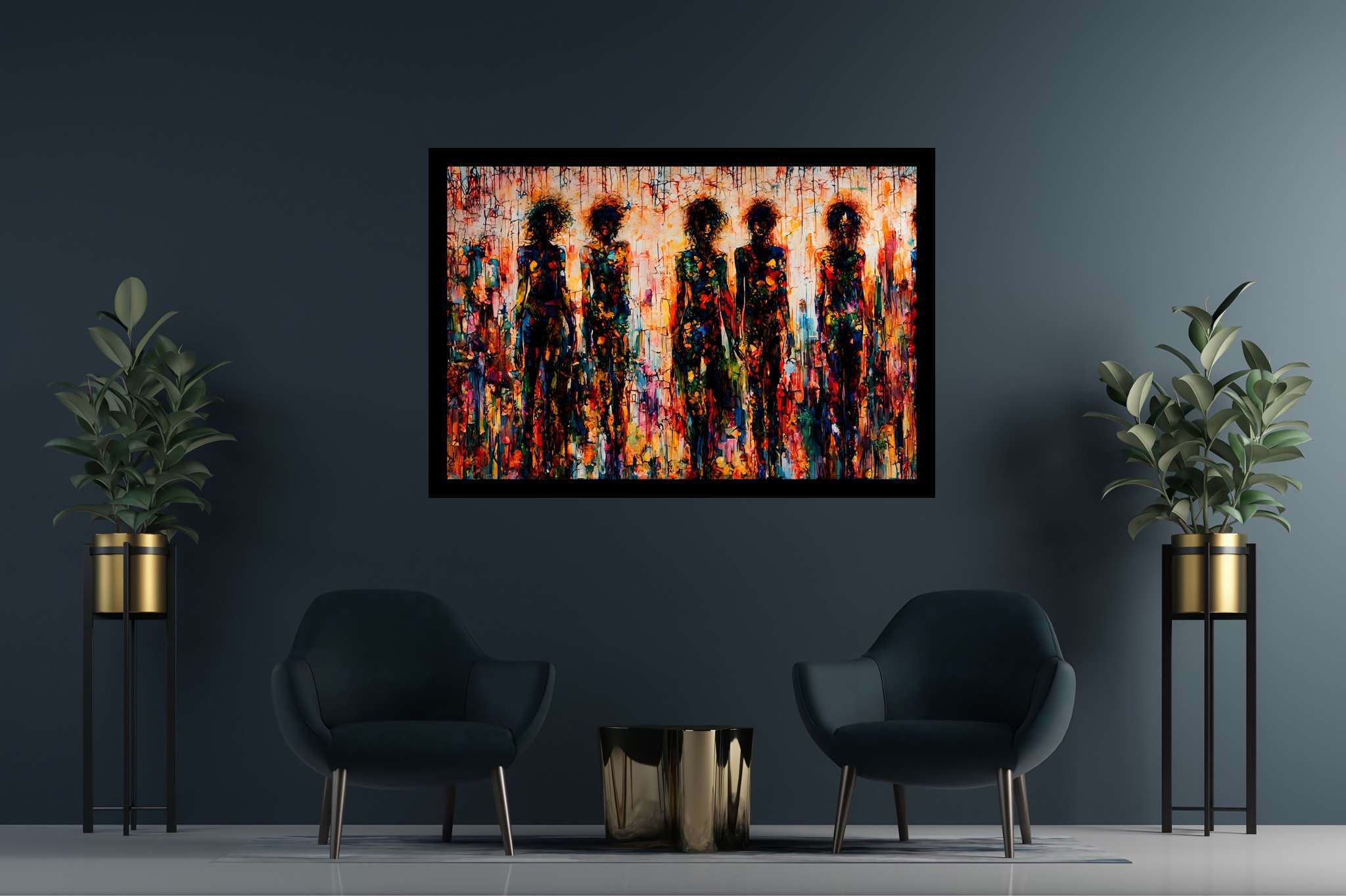 Mosaic souls in tandem: Vibrant art with vibrant masterpieces, in a room with classic elegance, photographic wall art, and artisan decor. The art can be printed on poster, framed poster, canvas, metal, acrylic or wood, exclusively at WallArtZen. Find this exact print at https://wallartzen.com/waz275
