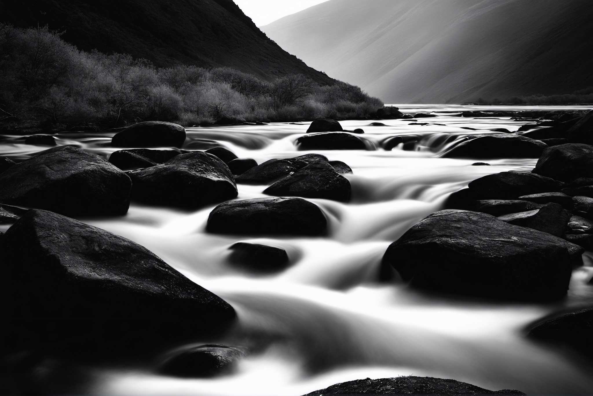 Eternal flowing serenade: Landscape art with landscape art, in a room with classic elegance, wall hangings, and luxe decor. The art can be printed on poster, framed poster, canvas, metal, acrylic or wood, exclusively at WallArtZen. Find this exact print at https://wallartzen.com/waz279