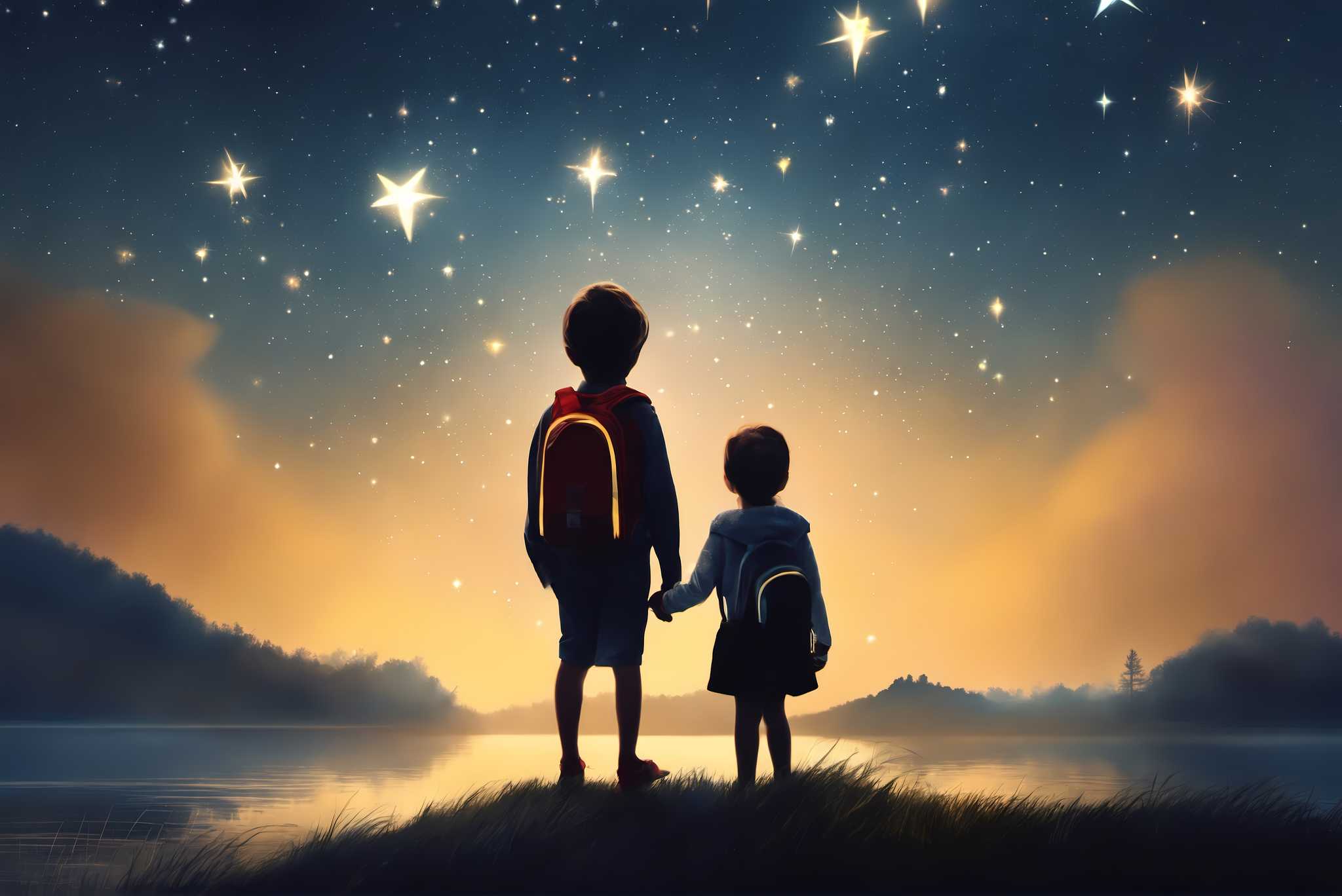 Stardust sojourners: Star-filled night art with nocturnal paintings, in a room with urban design, gallery-quality artwork, and decorative pieces. The art can be printed on poster, framed poster, canvas, metal, acrylic or wood, exclusively at WallArtZen. Find this exact print at https://wallartzen.com/waz282