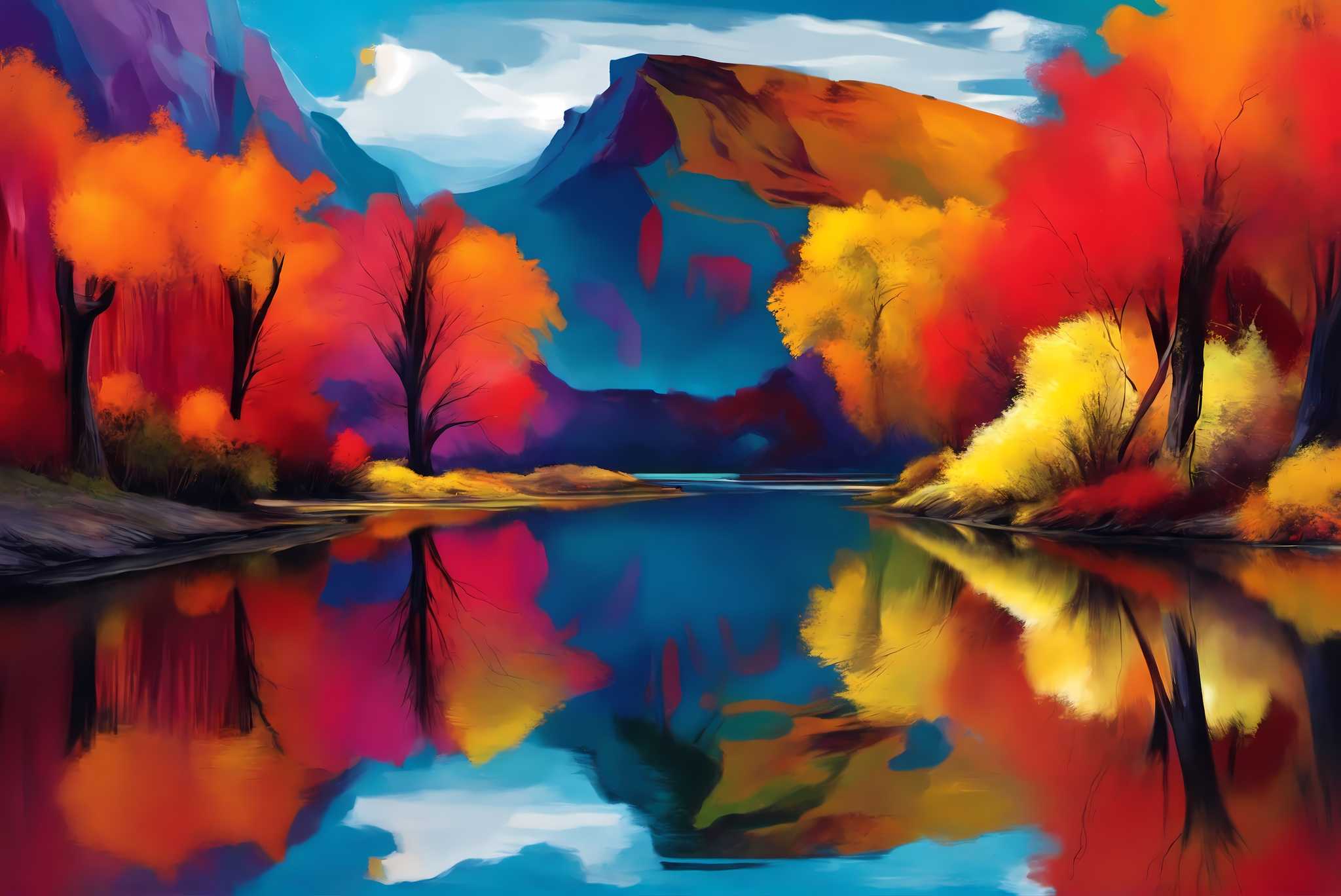 Rivertime serenade: Scenic art with scenic beauty, in a room with innovative layout, bespoke art designs, and designer furniture. The art can be printed on poster, framed poster, canvas, metal, acrylic or wood, exclusively at WallArtZen. Find this exact print at https://wallartzen.com/waz286