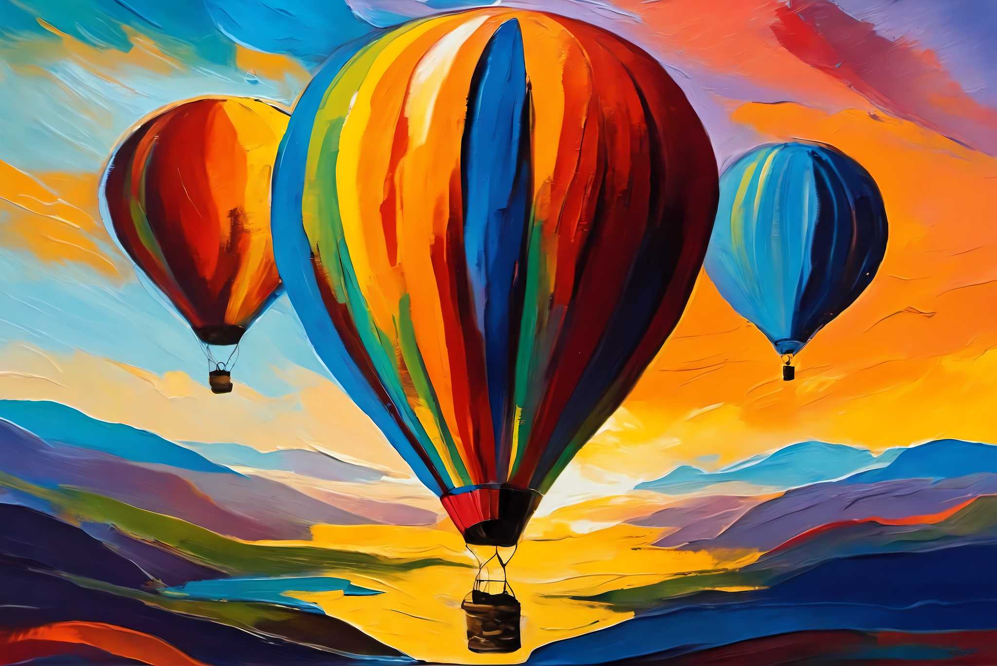 Aloft in dusk's embrace: Balloon art with balloons, in a room with urban design, bespoke art designs, and luxe decor. The art can be printed on poster, framed poster, canvas, metal, acrylic or wood, exclusively at WallArtZen. Find this exact print at https://wallartzen.com/waz290