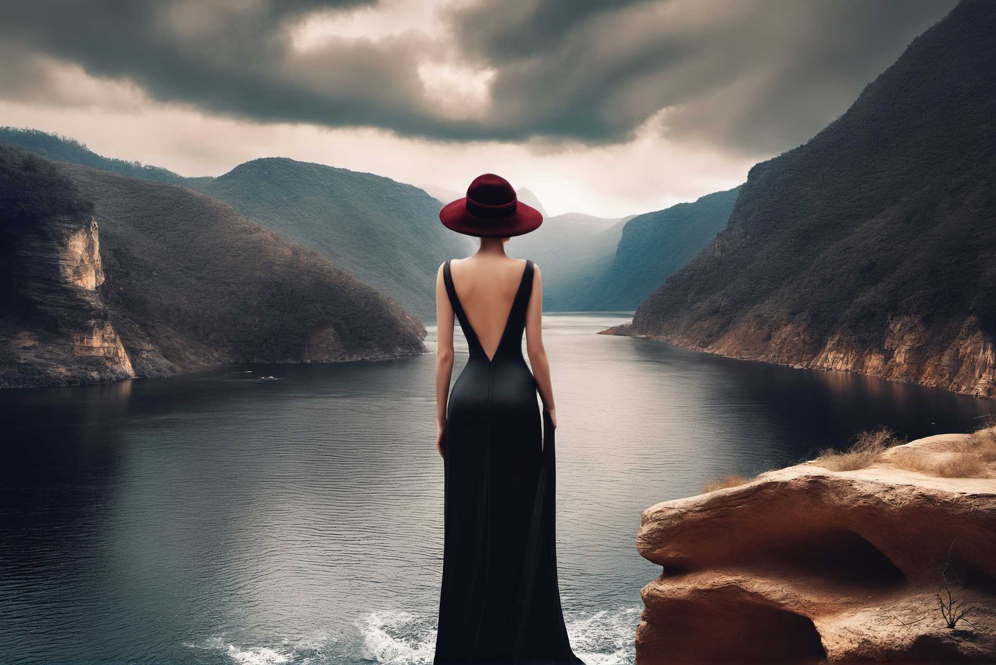 Silent reverie overlook: Solitude art with loneliness, in a room with classic elegance, wall hangings, and elegant home goods. The art can be printed on poster, framed poster, canvas, metal, acrylic or wood, exclusively at WallArtZen. Find this exact print at https://wallartzen.com/waz291