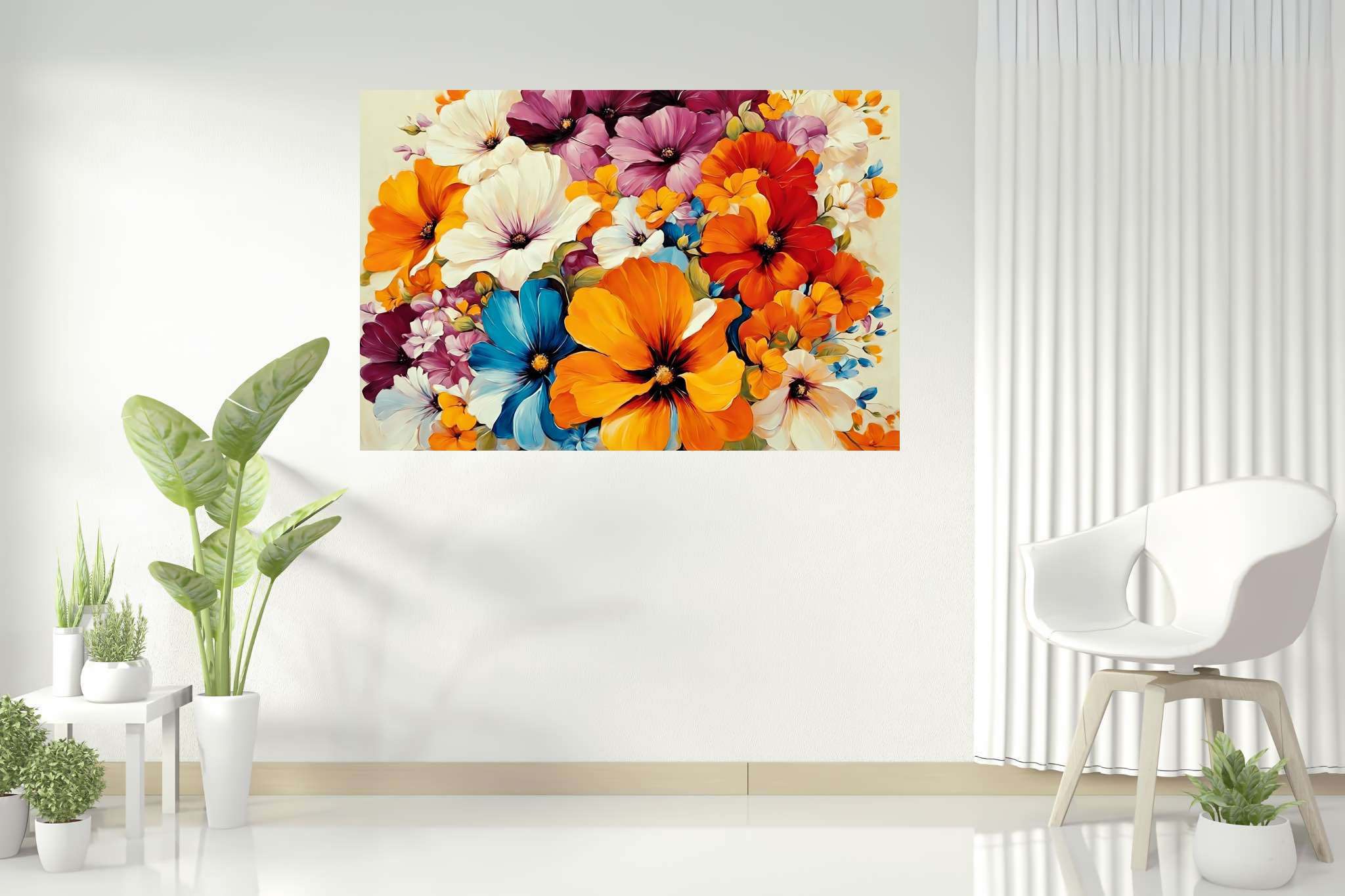 Bloom symphony serenade: Floral art with floral artist, in a room with innovative layout, photographic wall art, and artisan decor. The art can be printed on poster, framed poster, canvas, metal, acrylic or wood, exclusively at WallArtZen. Find this exact print at https://wallartzen.com/waz2