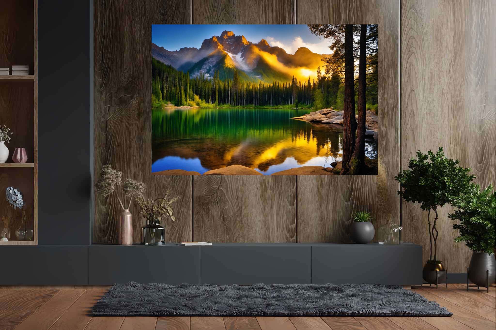 Echoes of serenity: Serene art with tranquilizing images, in a room with classic elegance, abstract paintings, and elegant home goods. The art can be printed on poster, framed poster, canvas, metal, acrylic or wood, exclusively at WallArtZen. Find this exact print at https://wallartzen.com/waz303