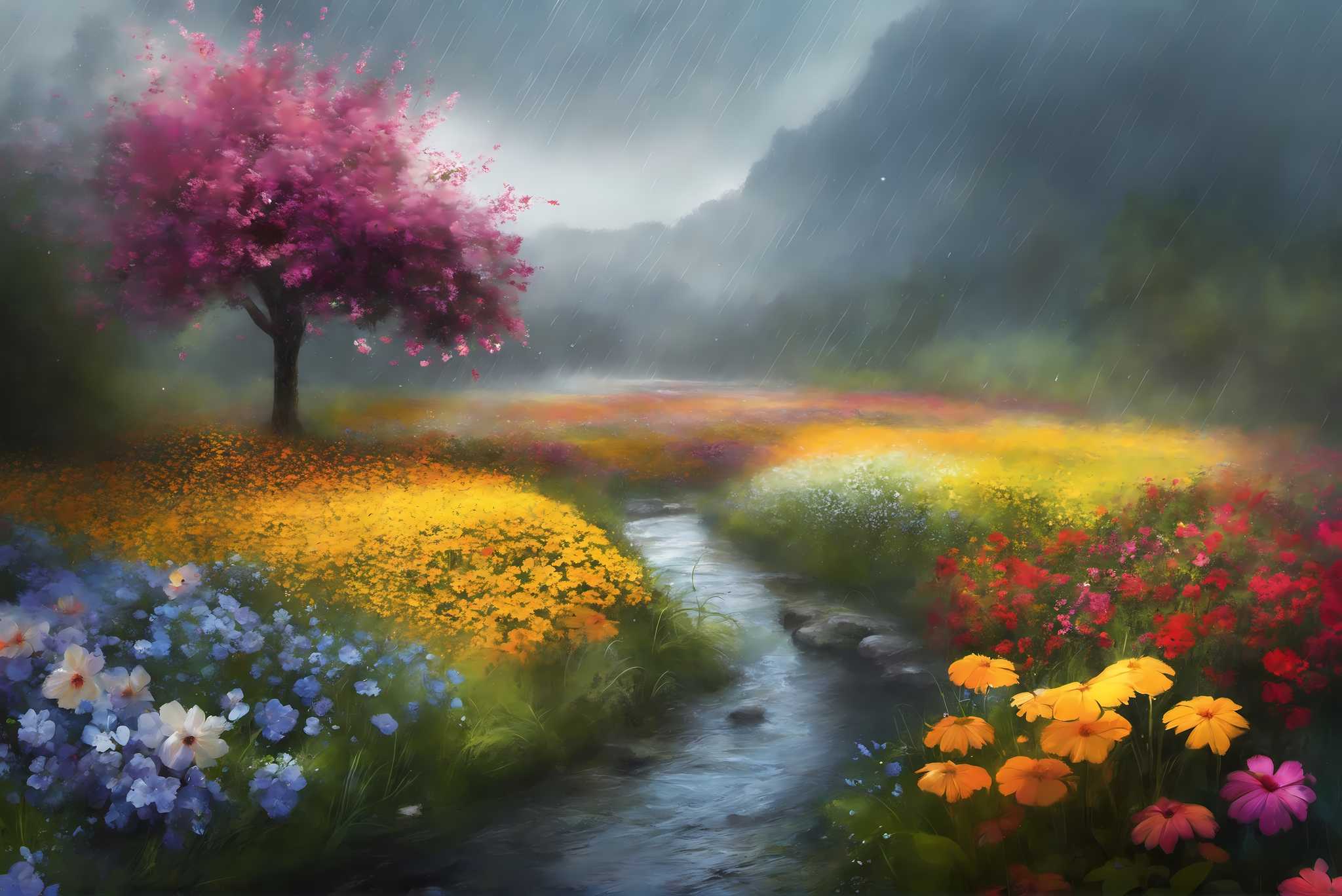 Serenity's palette embrace: Landscape art with artistic landscapes, in a room with urban design, mural artworks, and interior decorations. The art can be printed on poster, framed poster, canvas, metal, acrylic or wood, exclusively at WallArtZen. Find this exact print at https://wallartzen.com/waz318