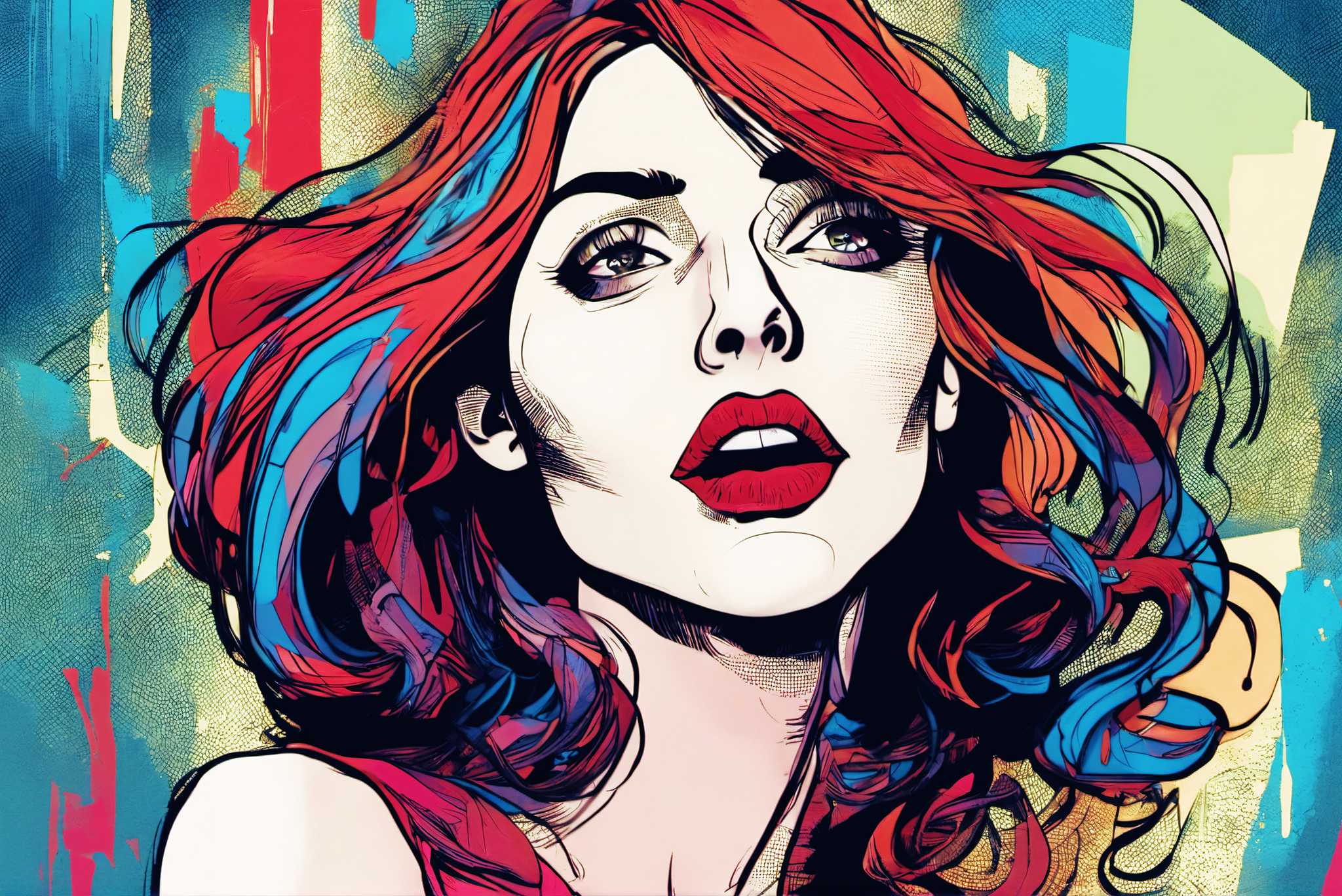 Crimson cascade enigma: Vibrant art with expressive artwork, in a room with minimalist approach, framed art, and designer furniture. The art can be printed on poster, framed poster, canvas, metal, acrylic or wood, exclusively at WallArtZen. Find this exact print at https://wallartzen.com/waz31