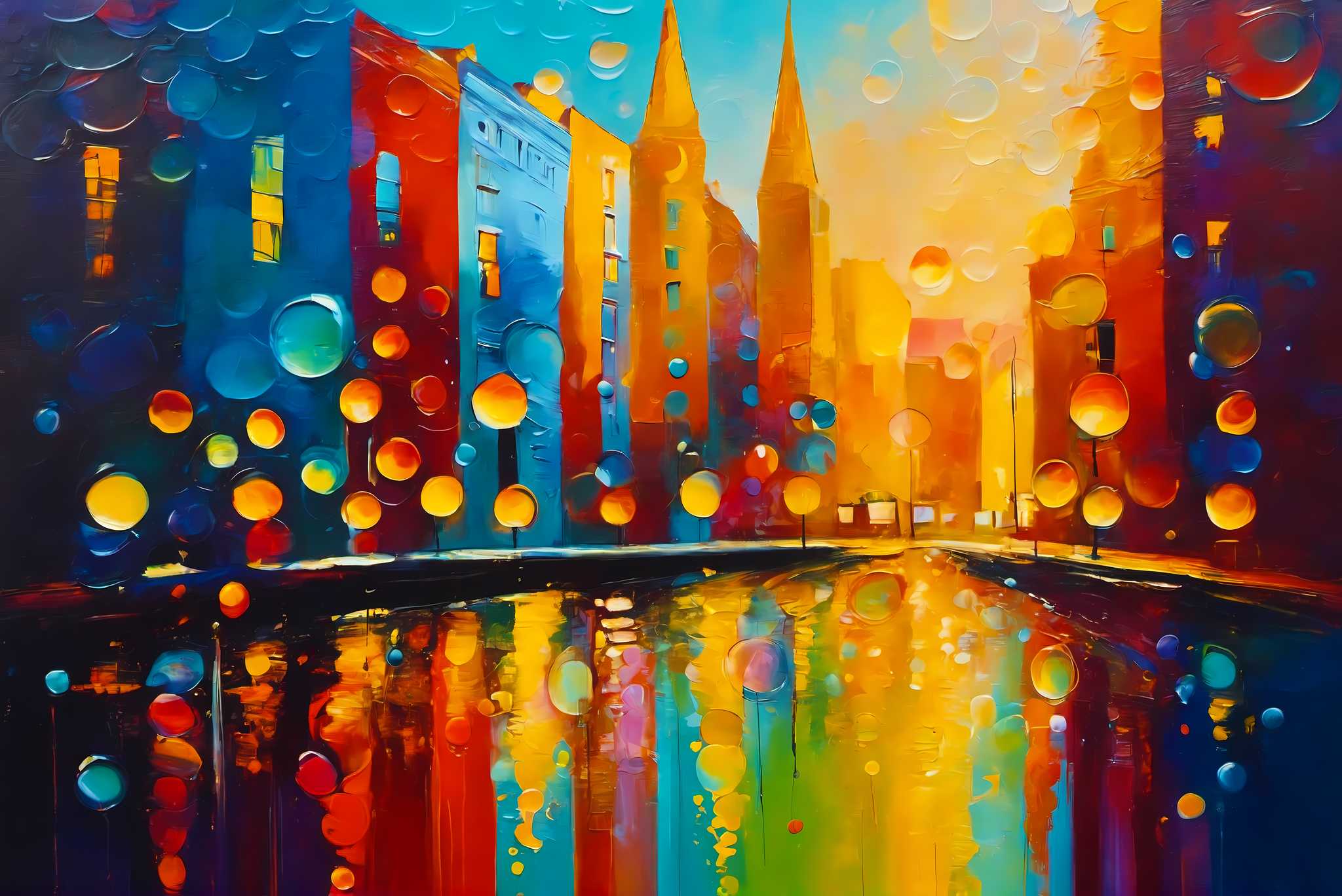 Midnight pulse unveiled: Cityscape art with cityscape canvas, in a room with contemporary flair, mural artworks, and trendy home accents. The art can be printed on poster, framed poster, canvas, metal, acrylic or wood, exclusively at WallArtZen. Find this exact print at https://wallartzen.com/waz329