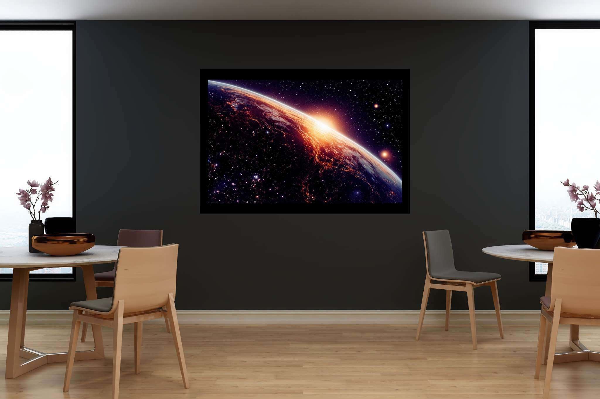 Aurora celestia: Celestial art with celestial design, in a room with urban design, fine art prints, and interior decorations. The art can be printed on poster, framed poster, canvas, metal, acrylic or wood, exclusively at WallArtZen. Find this exact print at https://wallartzen.com/waz32