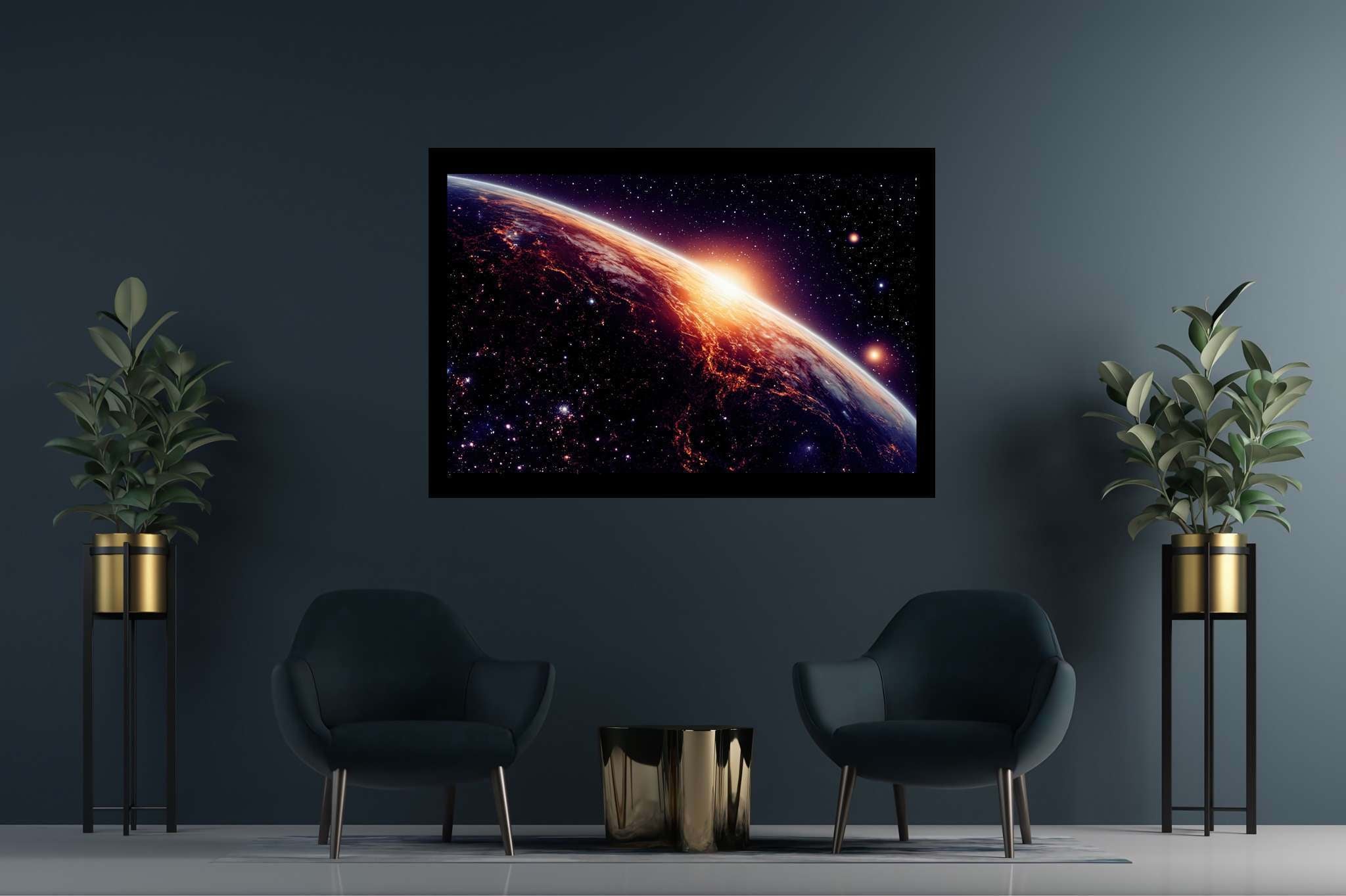 Aurora celestia: Celestial art with celestial creativity, in a room with classic elegance, digital art pieces, and trendy home accents. The art can be printed on poster, framed poster, canvas, metal, acrylic or wood, exclusively at WallArtZen. Find this exact print at https://wallartzen.com/waz32