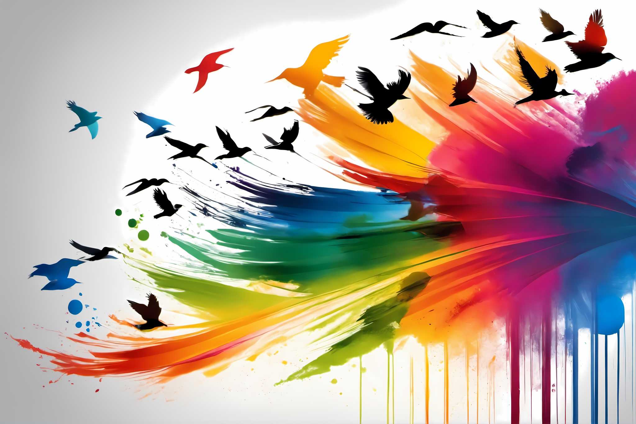 Skies of untamed hues: Birds art with avian artwork, in a room with artistic style, canvas prints, and luxe decor. The art can be printed on poster, framed poster, canvas, metal, acrylic or wood, exclusively at WallArtZen. Find this exact print at https://wallartzen.com/waz35