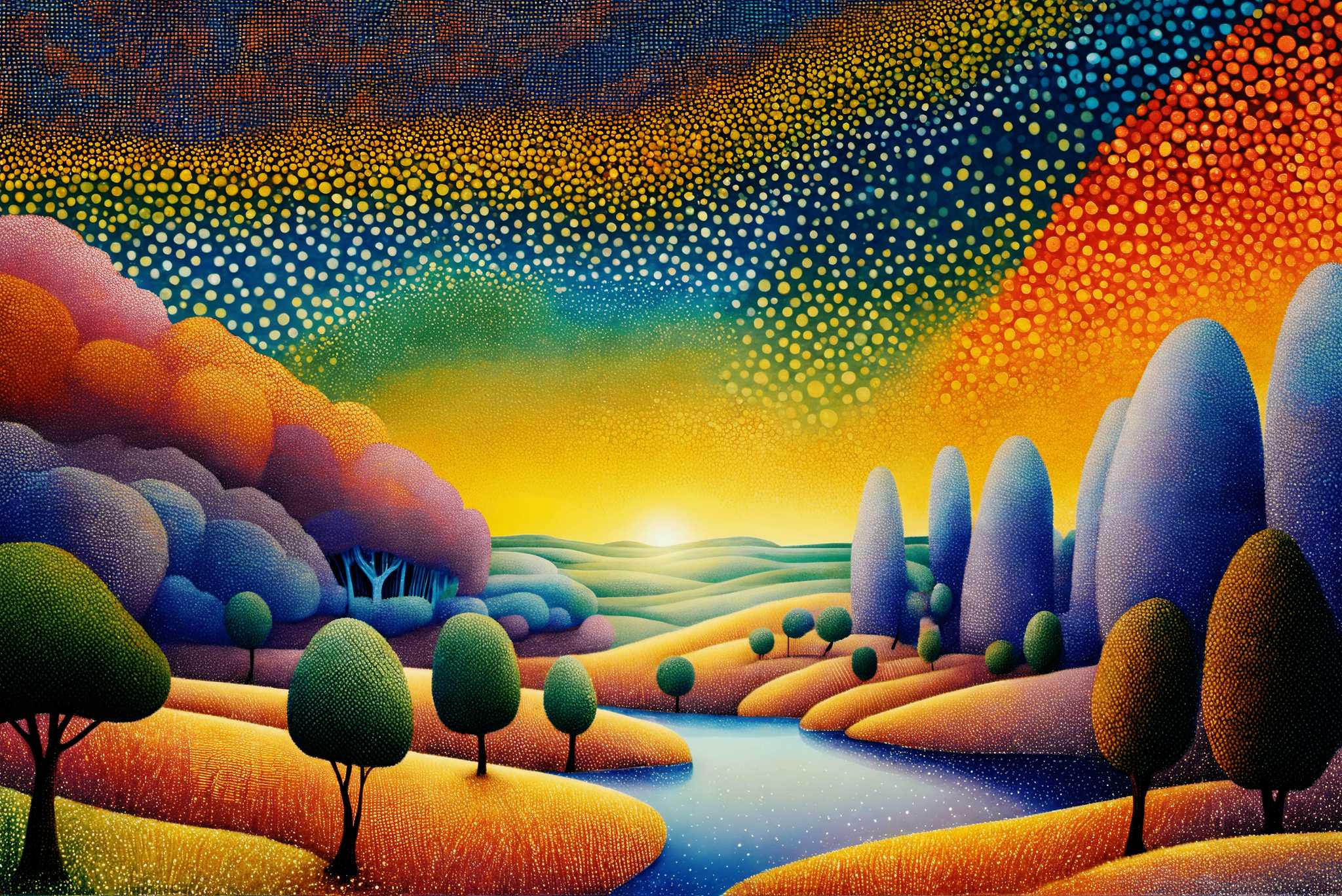 Golden hour repose: Serene landscape art with tranquil nature photography, in a room with great design, mural artworks, and stylish accessories. The art can be printed on poster, framed poster, canvas, metal, acrylic or wood, exclusively at WallArtZen. Find this exact print at https://wallartzen.com/waz37