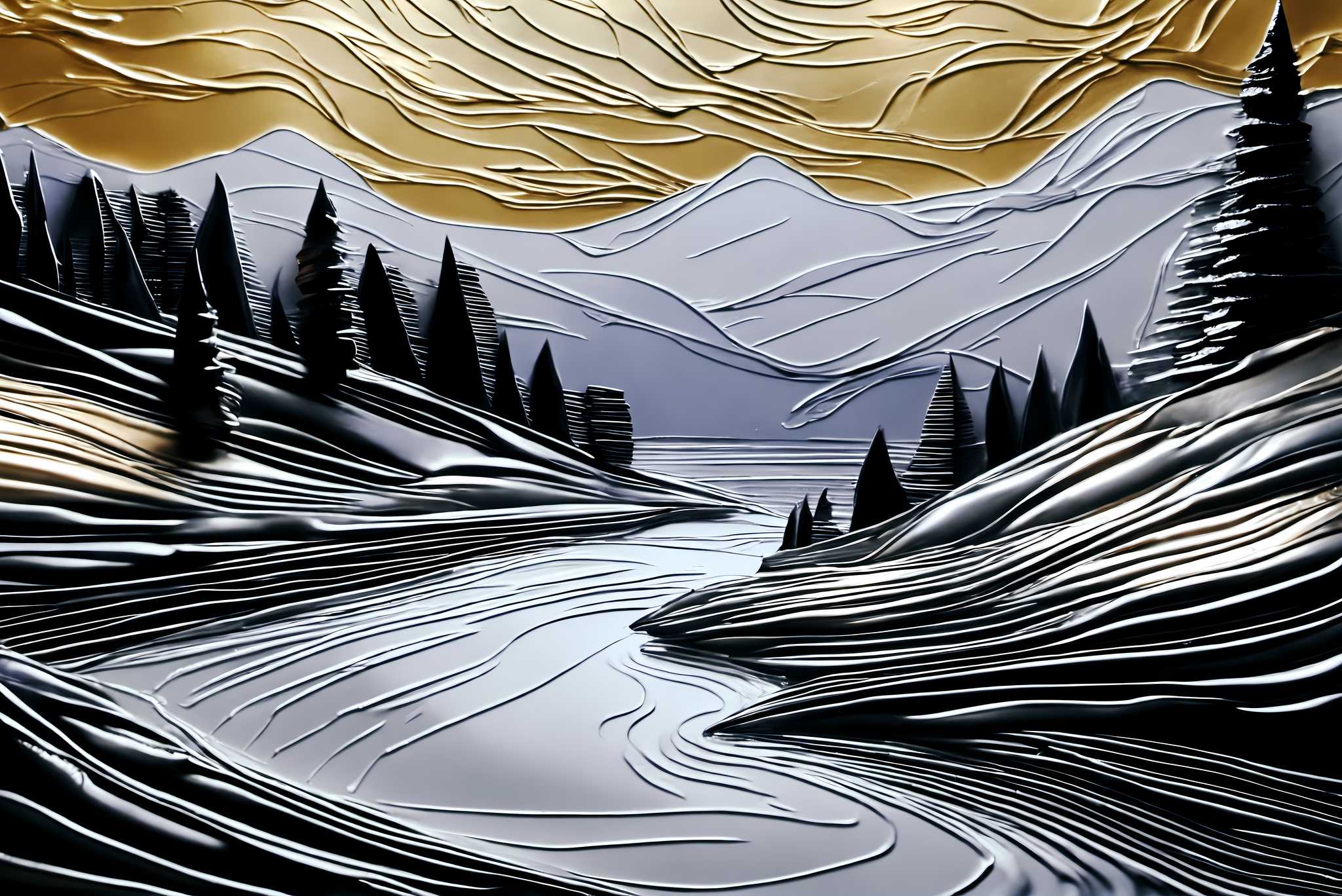 Serenade of dusk and peaks: Nature landscape art with nature landscape art, in a room with urban design, fine art prints, and elegant home goods. The art can be printed on poster, framed poster, canvas, metal, acrylic or wood, exclusively at WallArtZen. Find this exact print at https://wallartzen.com/waz44