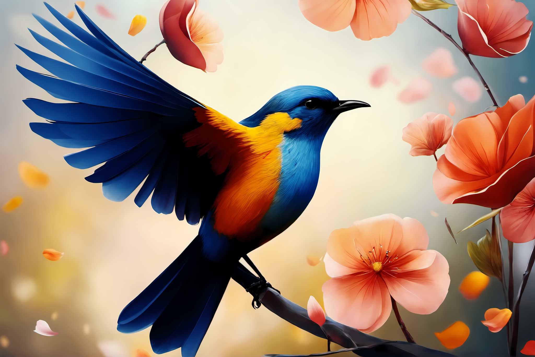 Chroma perch sonata: Bird art with nature art, in a room with artistic style, abstract paintings, and stylish accessories. The art can be printed on poster, framed poster, canvas, metal, acrylic or wood, exclusively at WallArtZen. Find this exact print at https://wallartzen.com/waz5