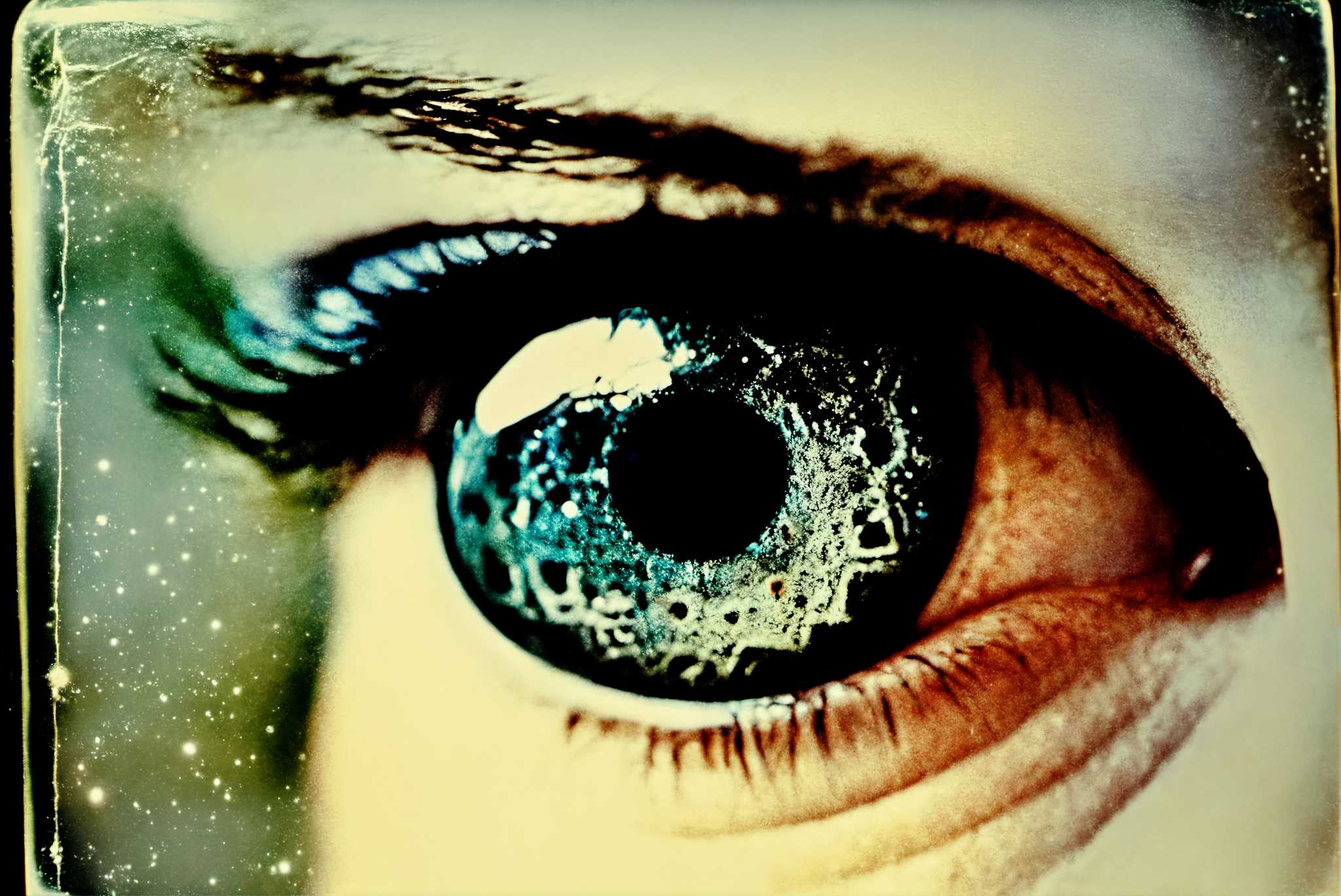 Stargazer's enigma: Galaxy eye art with cosmic-themed eye art, in a room with minimalist approach, wall hangings, and stylish accessories. The art can be printed on poster, framed poster, canvas, metal, acrylic or wood, exclusively at WallArtZen. Find this exact print at https://wallartzen.com/waz62