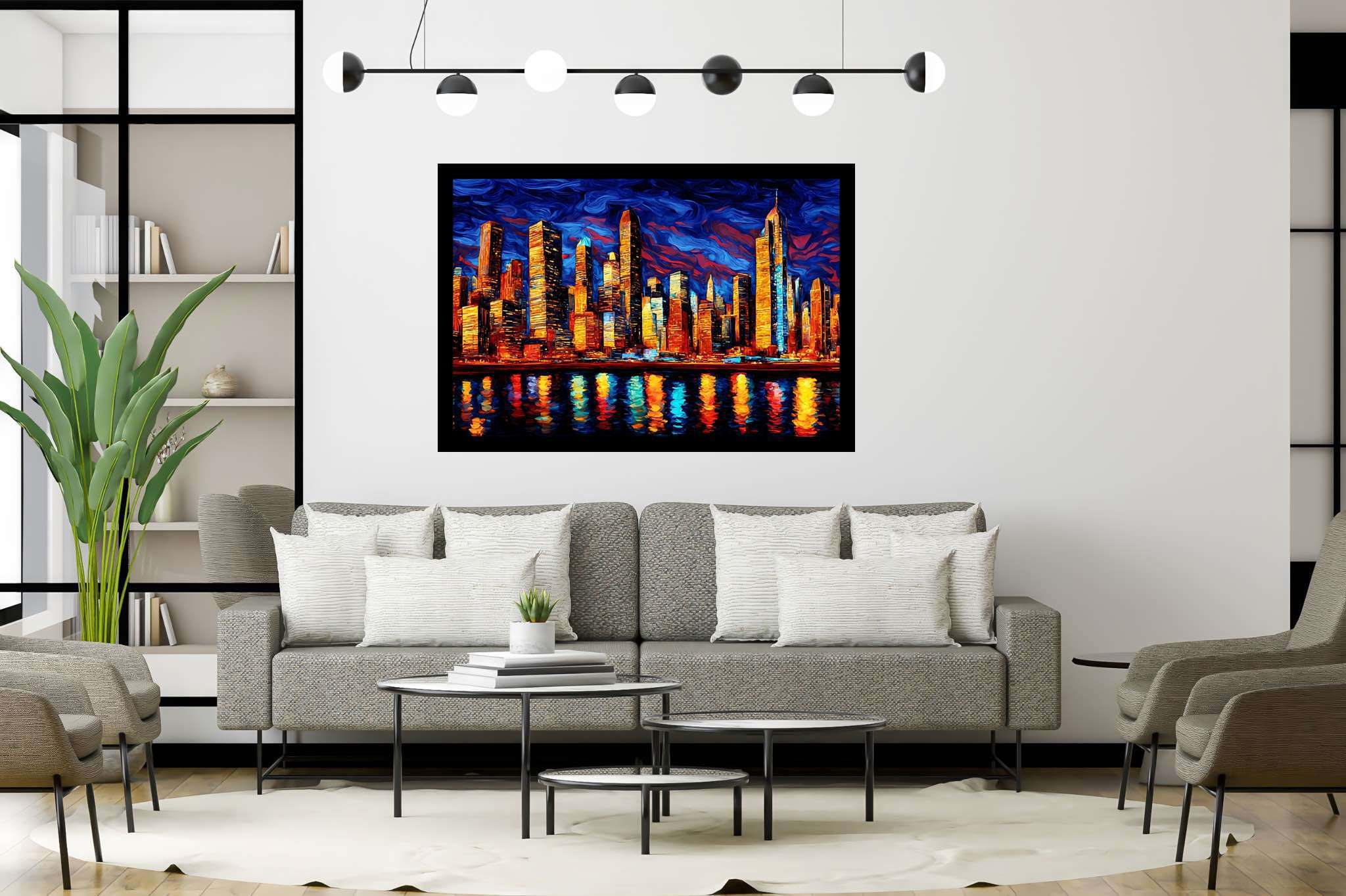 Starry heights reverie: Swirl art with swirl art, in a room with minimalist approach, digital art pieces, and home furnishings. The art can be printed on poster, framed poster, canvas, metal, acrylic or wood, exclusively at WallArtZen. Find this exact print at https://wallartzen.com/waz102
