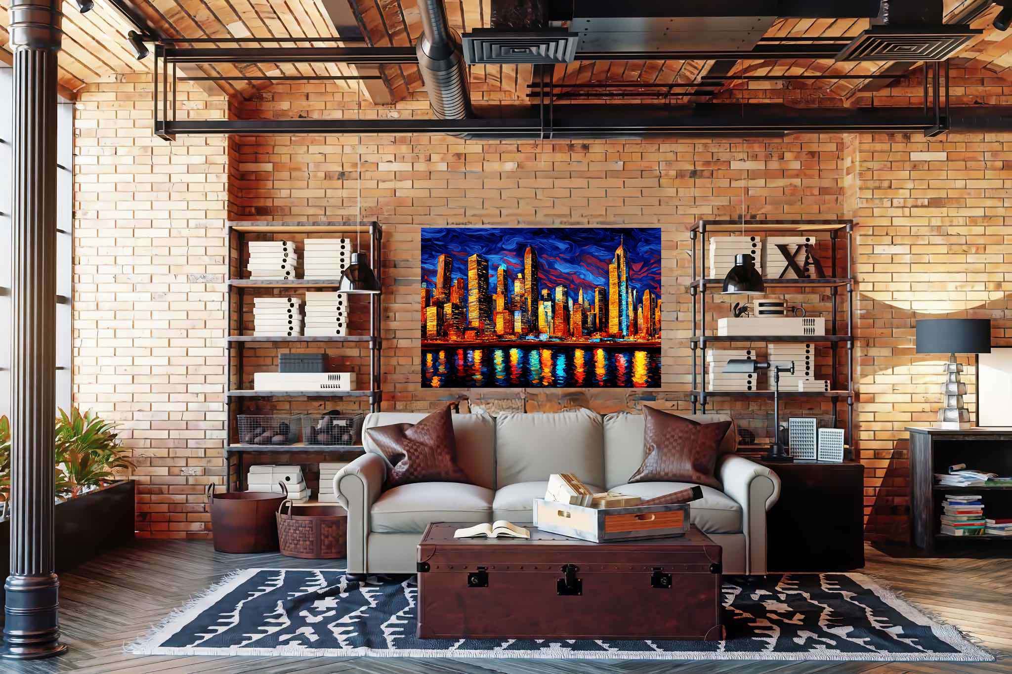 Starry heights reverie: Swirl art with imaginative creations, in a room with elegant layout, wall art, and artisan decor. The art can be printed on poster, framed poster, canvas, metal, acrylic or wood, exclusively at WallArtZen. Find this exact print at https://wallartzen.com/waz102