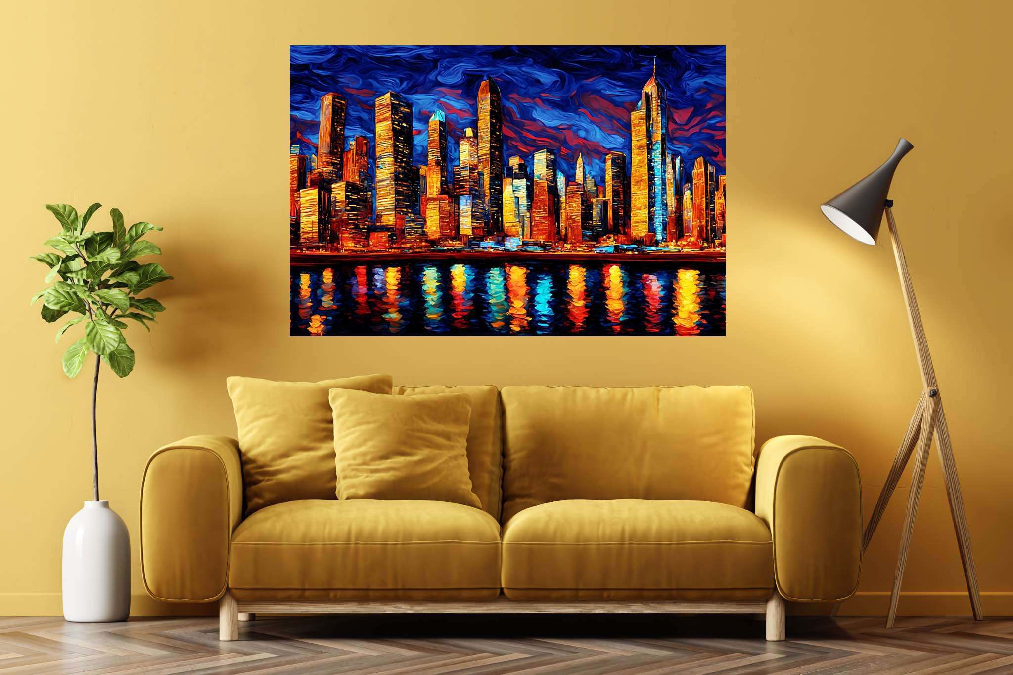 Starry heights reverie: Swirl art with mesmerizing compositions, in a room with elegant layout, bespoke art designs, and stylish accessories. The art can be printed on poster, framed poster, canvas, metal, acrylic or wood, exclusively at WallArtZen. Find this exact print at https://wallartzen.com/waz102