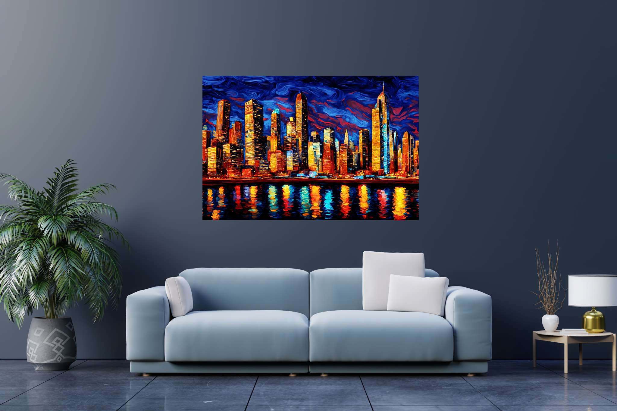 Starry heights reverie: Swirl art with contemporary art, in a room with artistic style, wall hangings, and interior decorations. The art can be printed on poster, framed poster, canvas, metal, acrylic or wood, exclusively at WallArtZen. Find this exact print at https://wallartzen.com/waz102